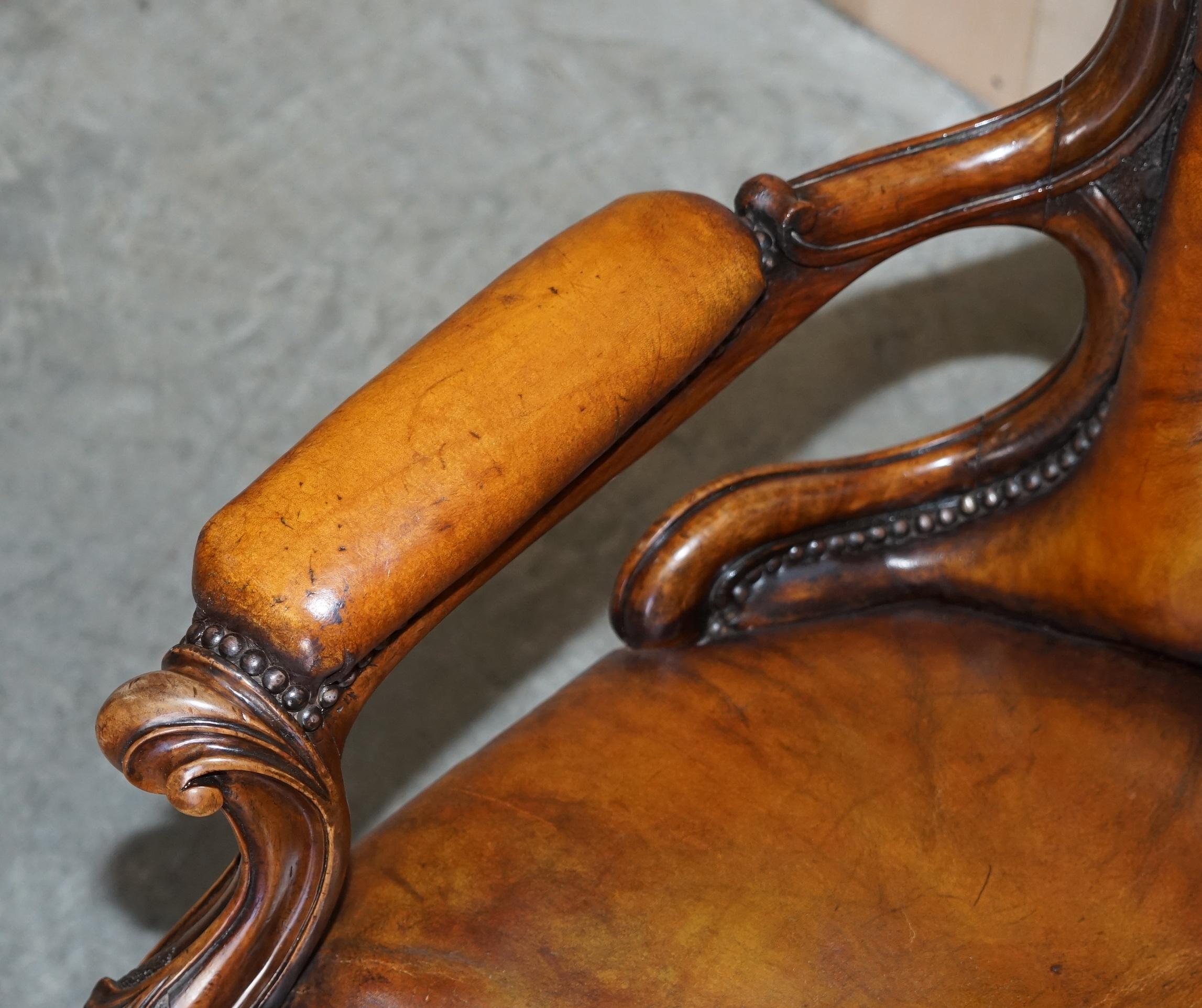 Fine Antique Show Framed Victorian Chesterfield Brown Leather Library Armchair For Sale 4