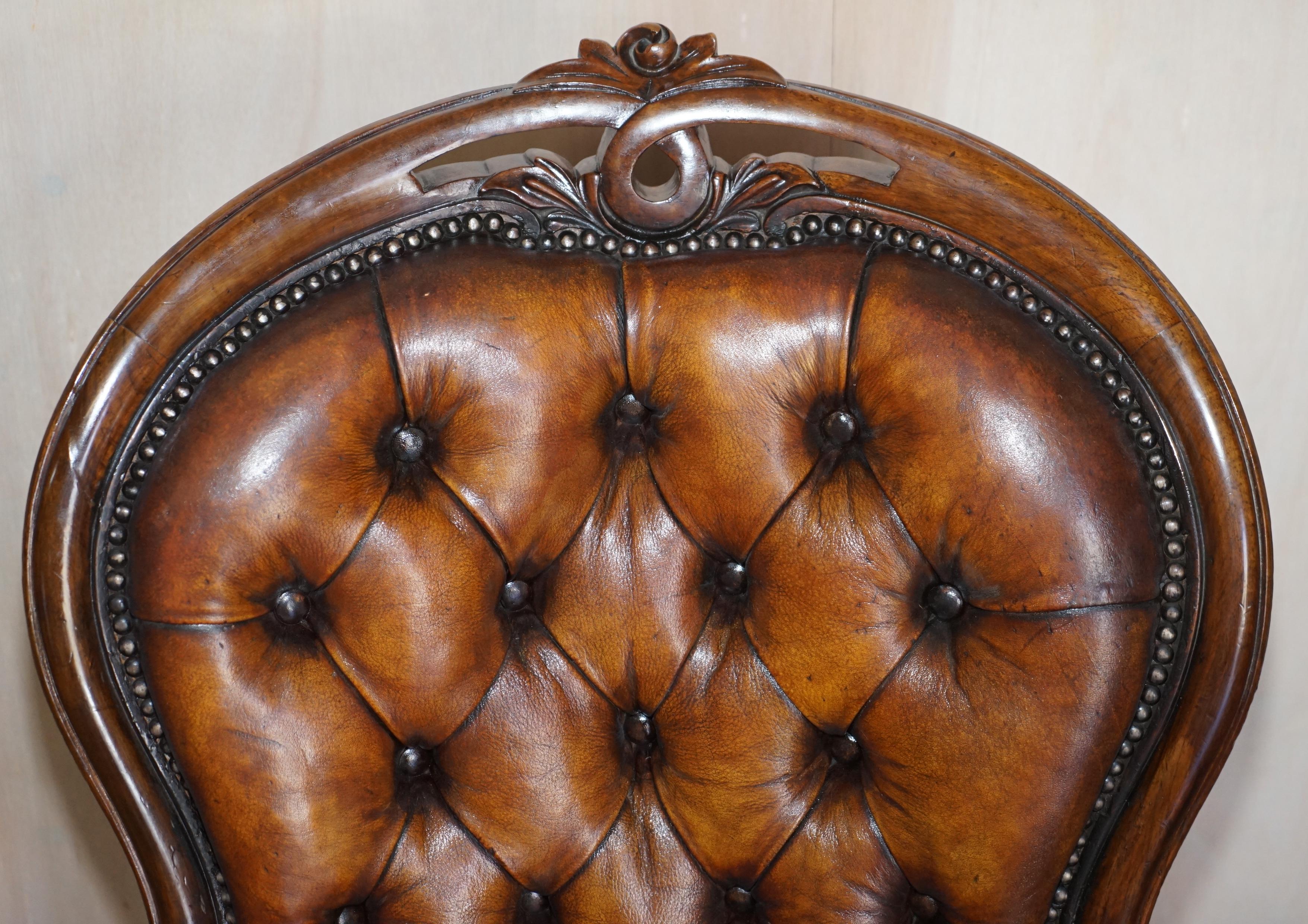 Hand-Crafted Fine Antique Show Framed Victorian Chesterfield Brown Leather Library Armchair For Sale