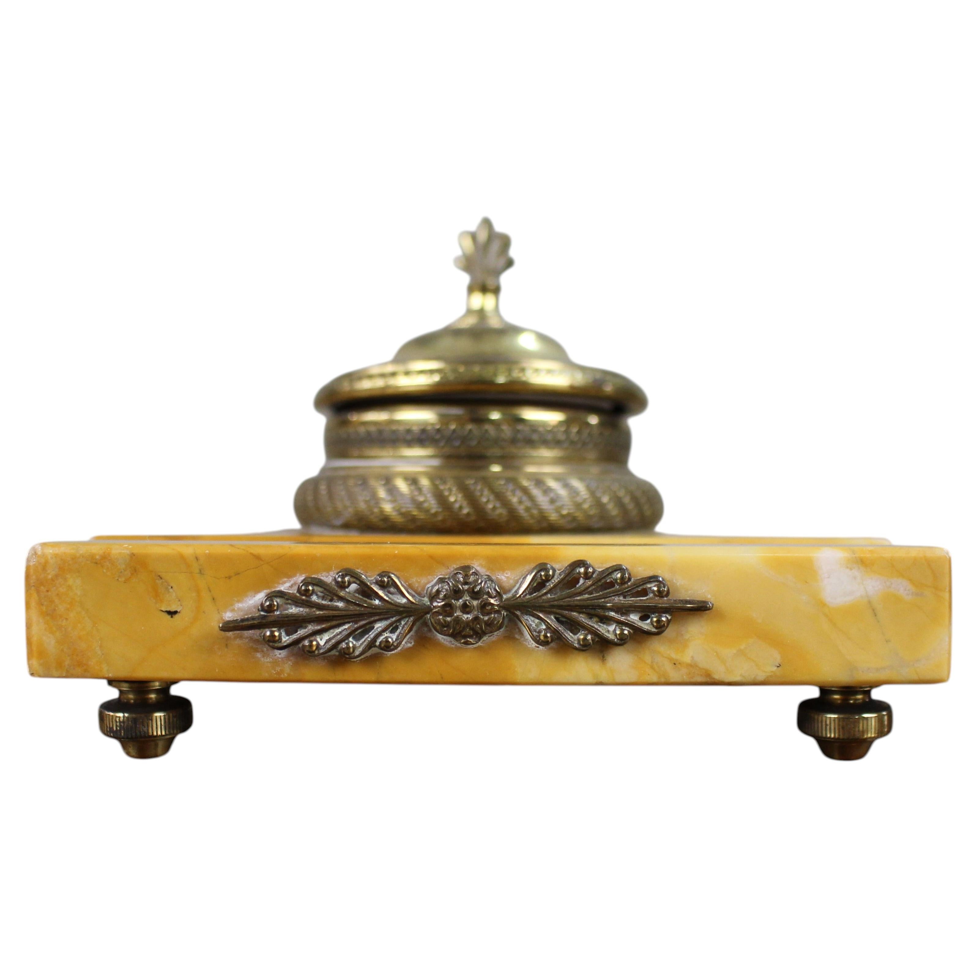 Fine Antique Siena Marble and Ormolu Inkwell c.1900