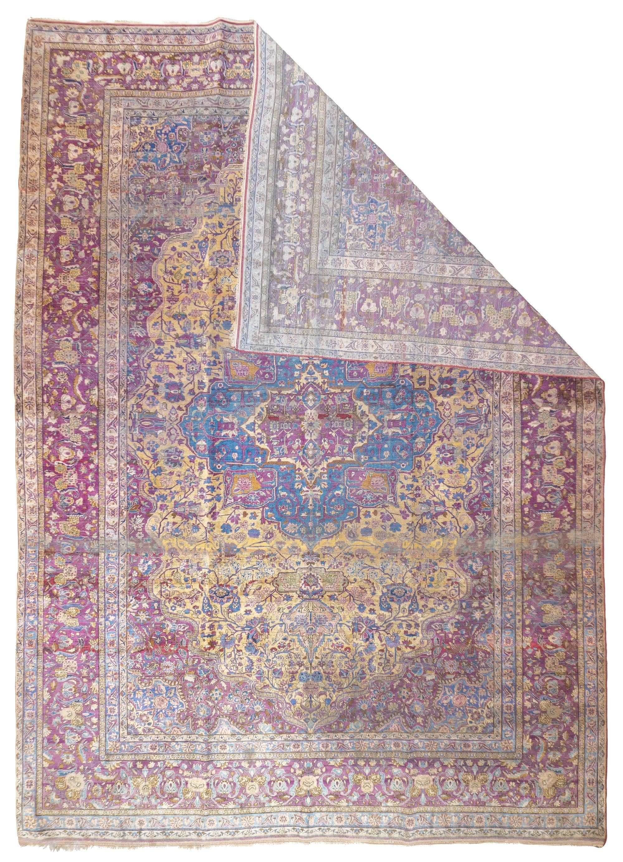 Fine Antique Silk Kashan Rug 7'4'' x 10'4''. Central Persian city known for finely woven. room size and scatter rugs, with dominant reds and navy, and medallion patterns and swirling palmettes. Wool and a few silk pieces. Active since the 16th