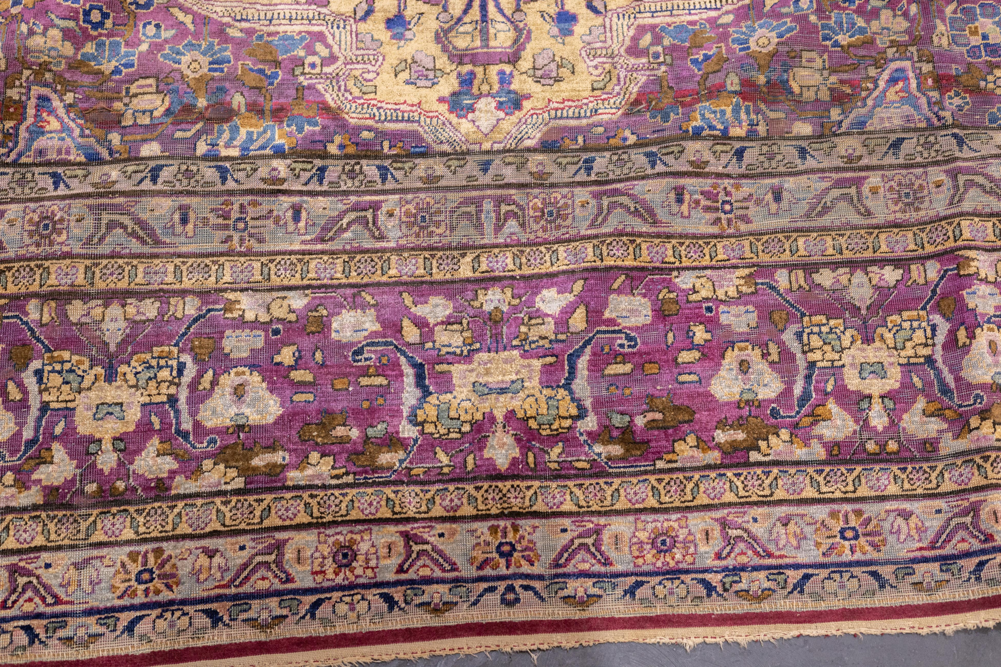 Hand-Knotted Fine Antique Silk Kashan Rug 7'4'' x 10'4'' For Sale