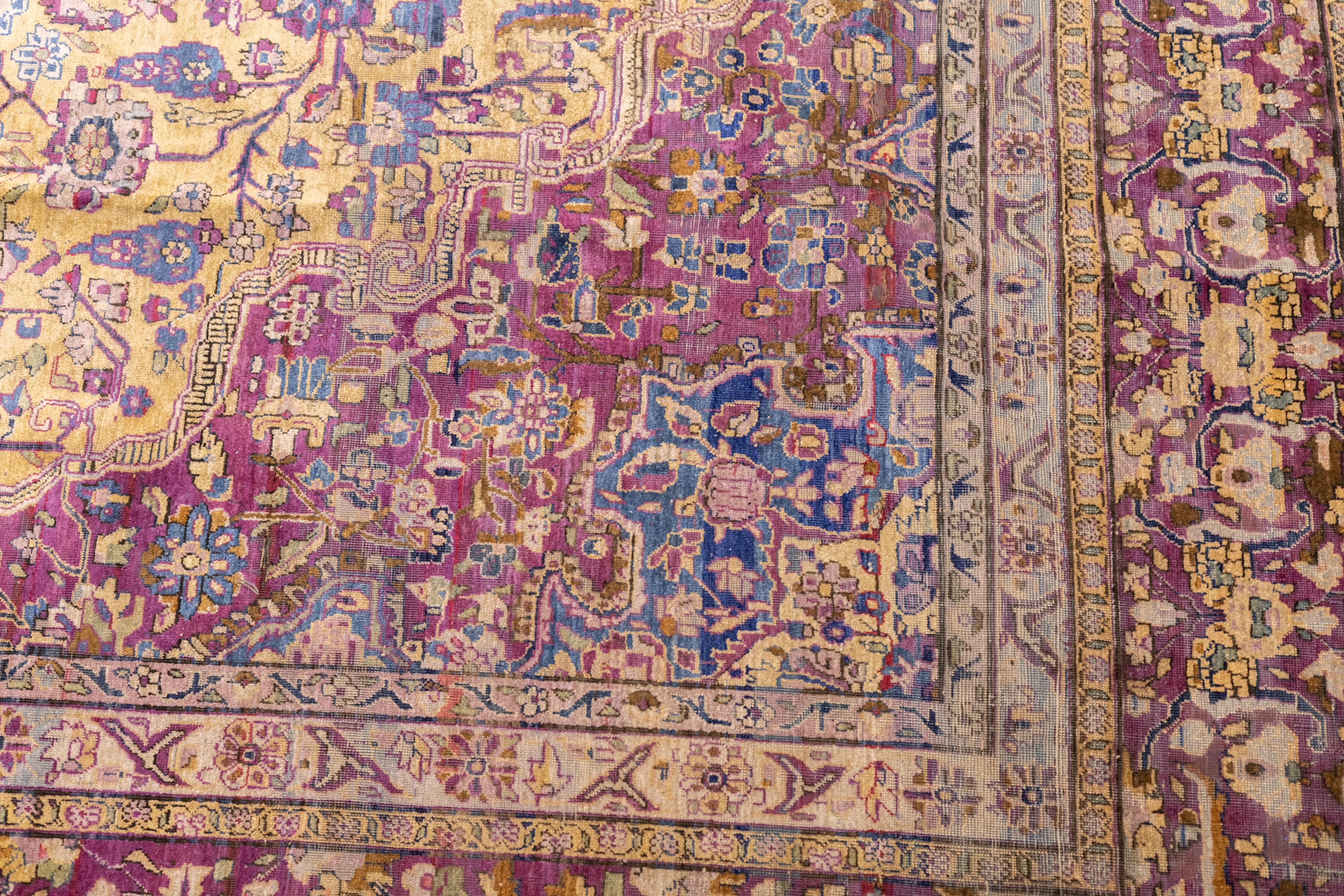 19th Century Fine Antique Silk Kashan Rug 7'4'' x 10'4'' For Sale