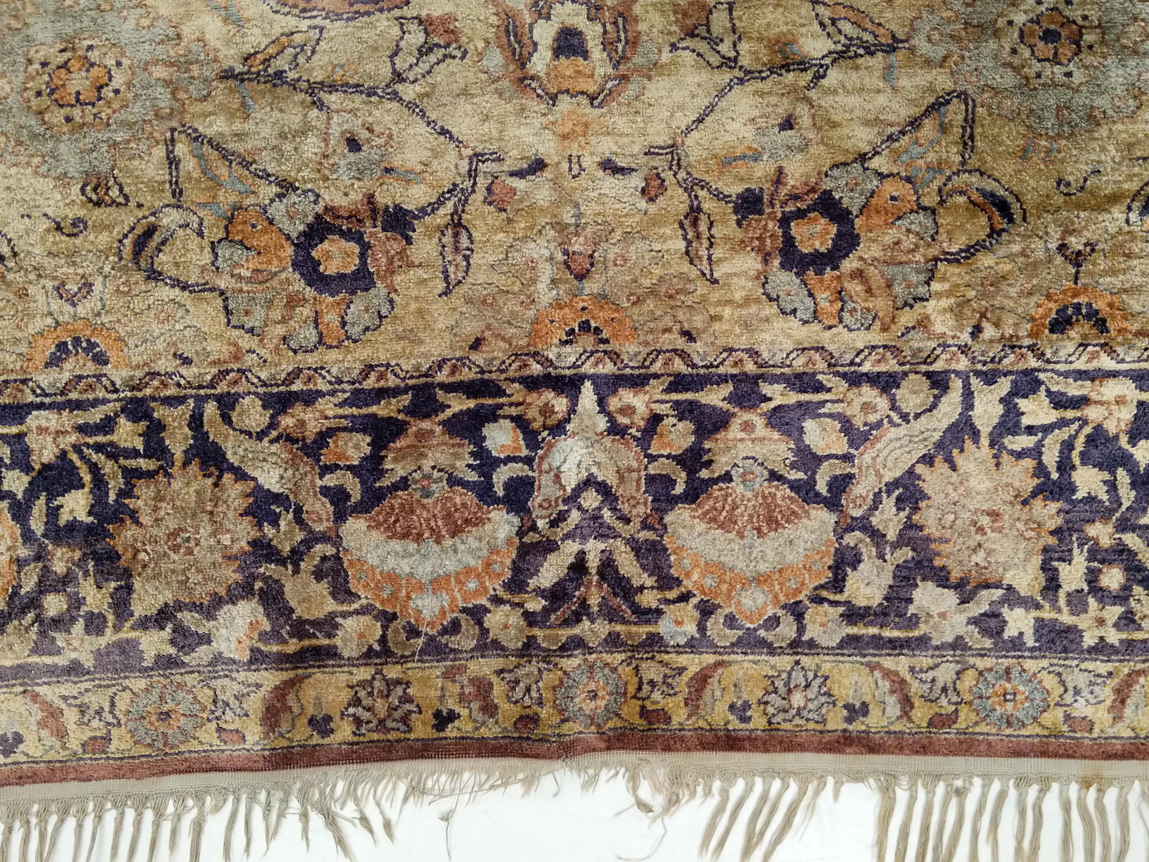 Turkish Fine Antique Silk Kayseri Rug For Sale