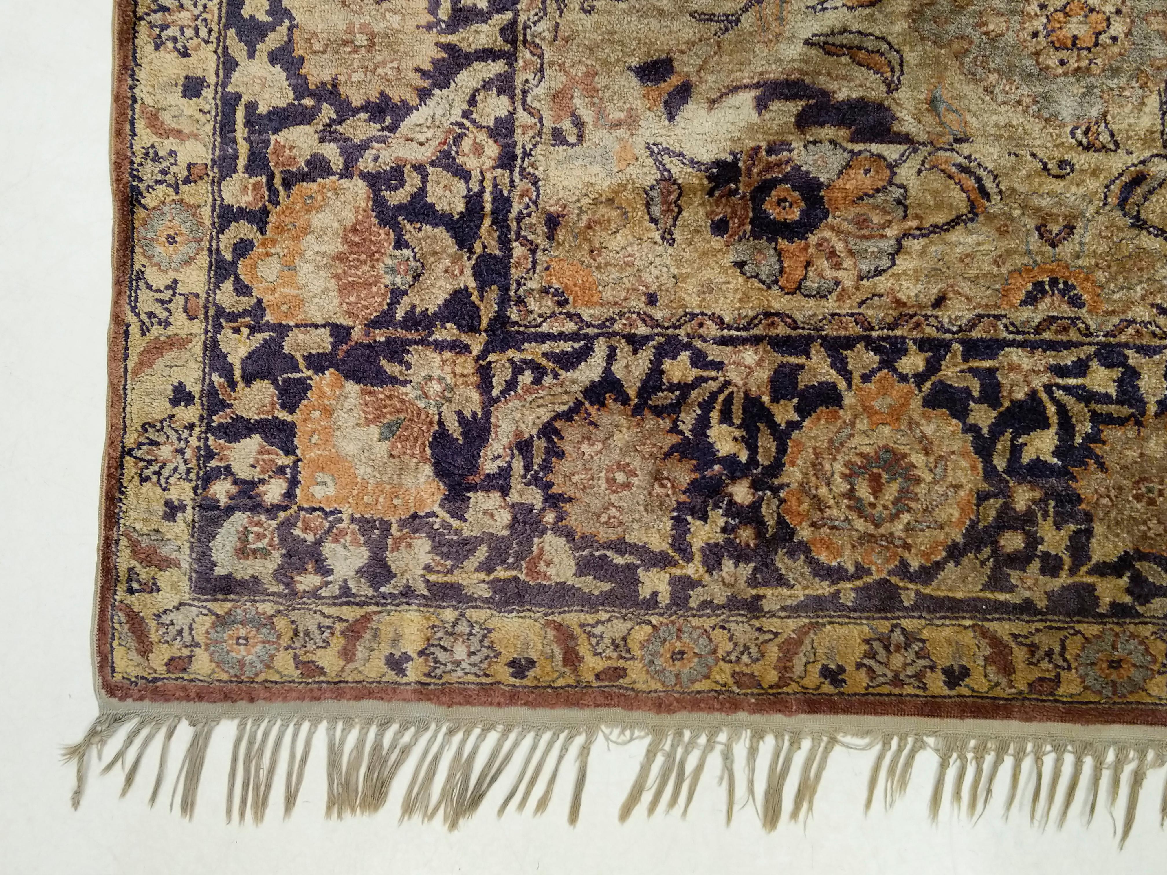 Hand-Knotted Fine Antique Silk Kayseri Rug For Sale