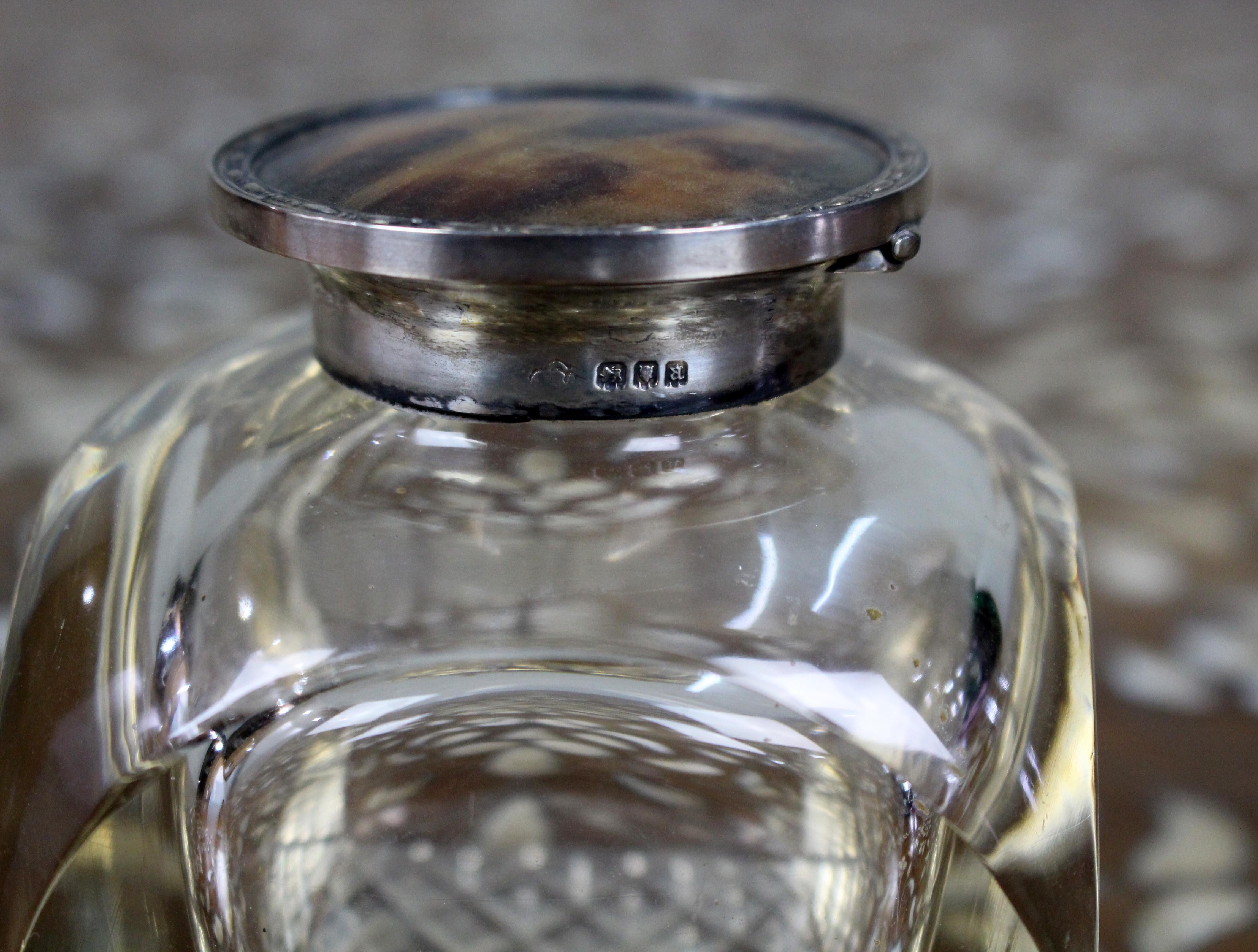 Feines antikes Tintenfass aus Silber und geschliffenem Glas, um 1916 im Angebot 3