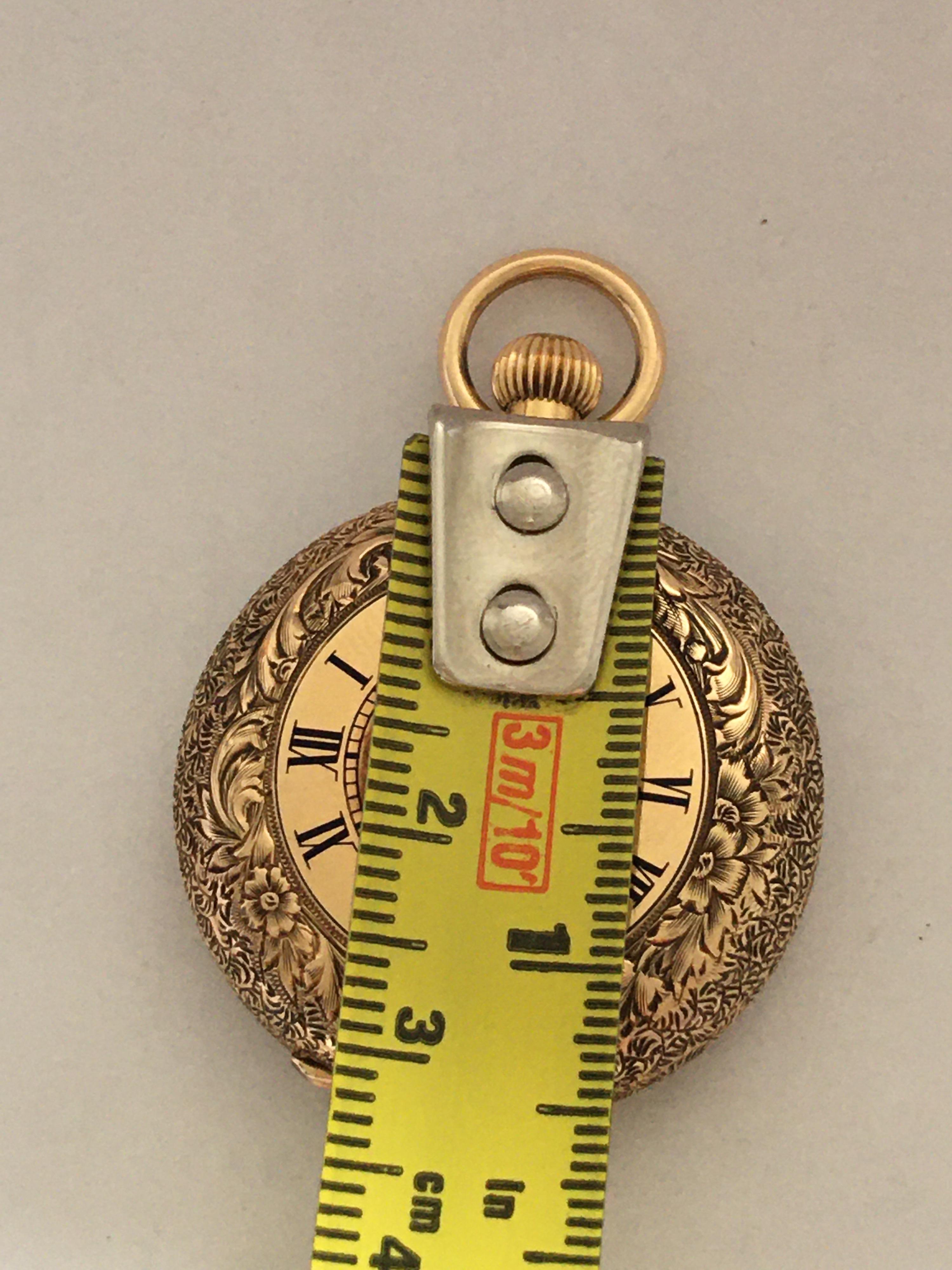 Fine Antique small 14k Gold Half Hunter Full Engraved Case Fob/ Pocket Watch For Sale 6
