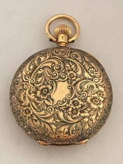 Fine Antique small 14k Gold Half Hunter Full Engraved Case Fob/ Pocket Watch