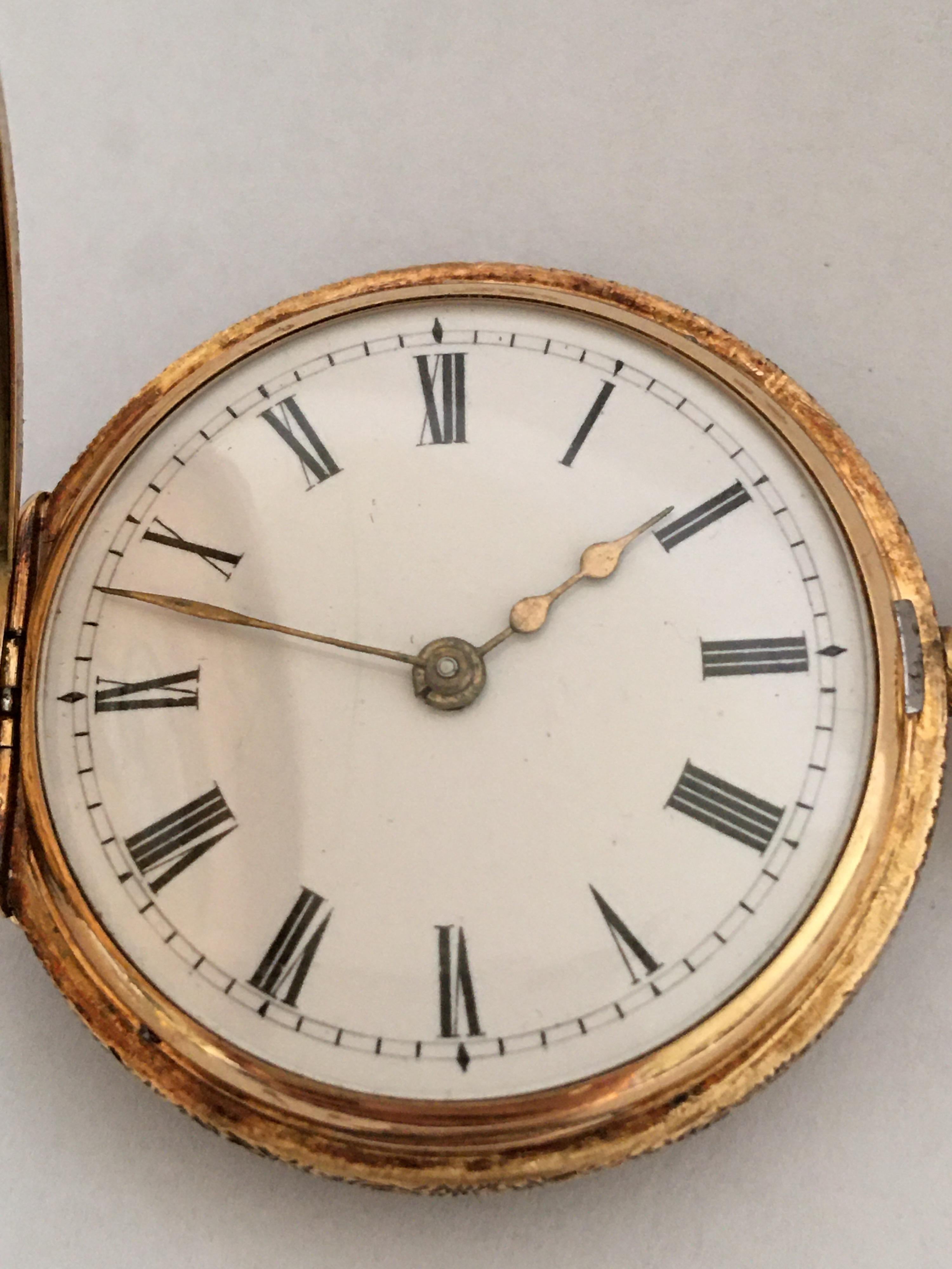Fine Antique small 14k Gold Half Hunter Full Engraved Case Fob/ Pocket Watch In Good Condition For Sale In Carlisle, GB