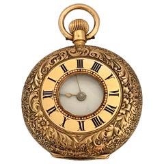 Fine Antique small 14k Gold Half Hunter Full Engraved Case Fob/ Pocket Watch