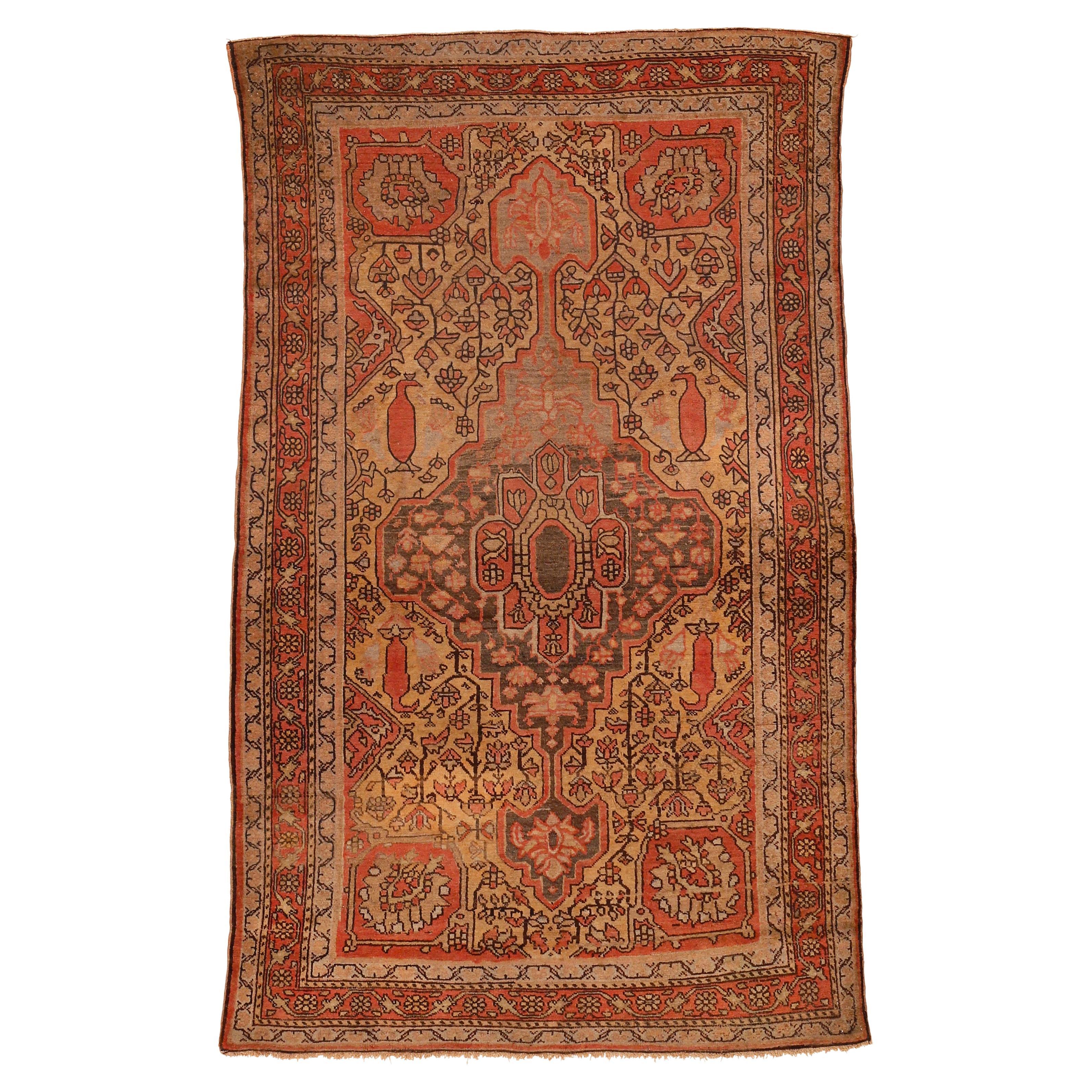 Fine Antique Soft Yellow and Salmon Pink Scatter Rug For Sale