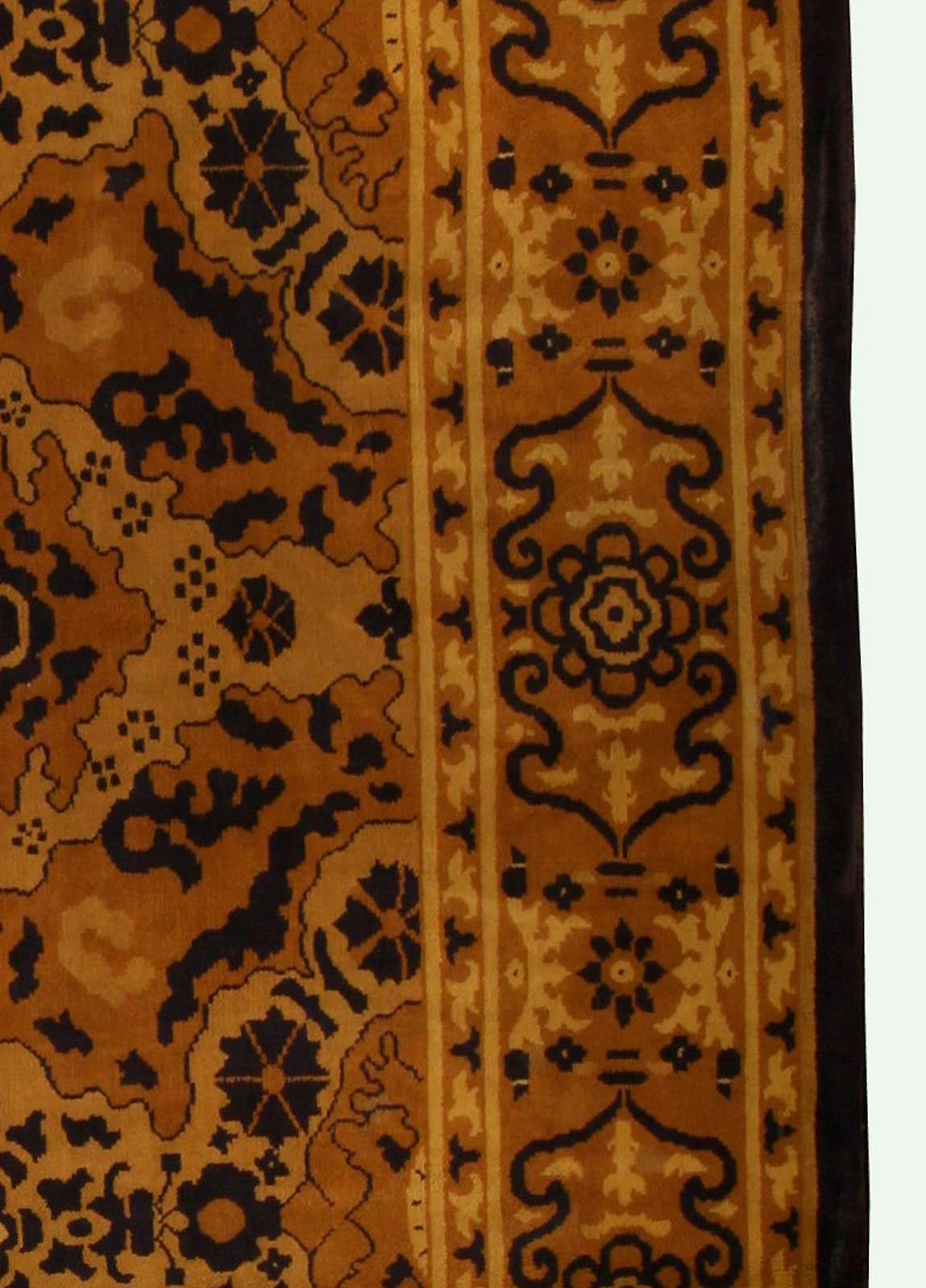 Antique Spanish Brown Abstract Handwoven Wool Rug In Good Condition For Sale In New York, NY