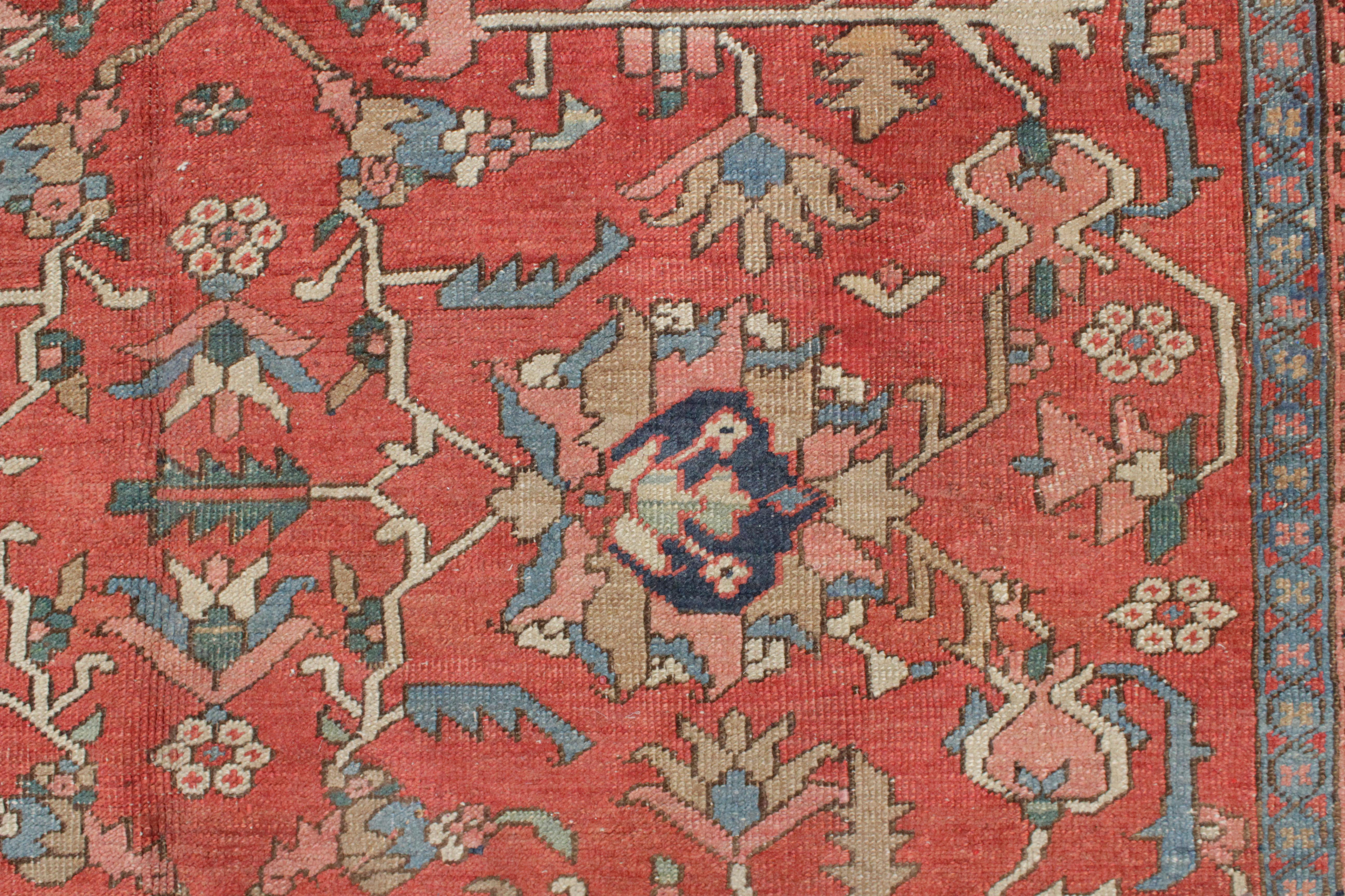 Hand-Knotted Fine Antique Square Size Large Scale All-Over Pattern Heriz Serapi Rug For Sale