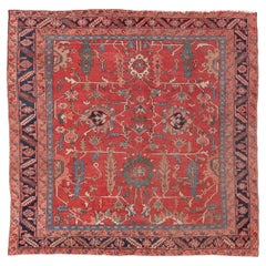 Tapis Heriz Serapi de taille carrée, à grands motifs sur toute la surface, de style ancien