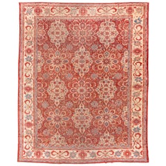 Antiker Sultanabad-Teppich, heller, rostfarbener Allover-Teppich und hellblaue Details