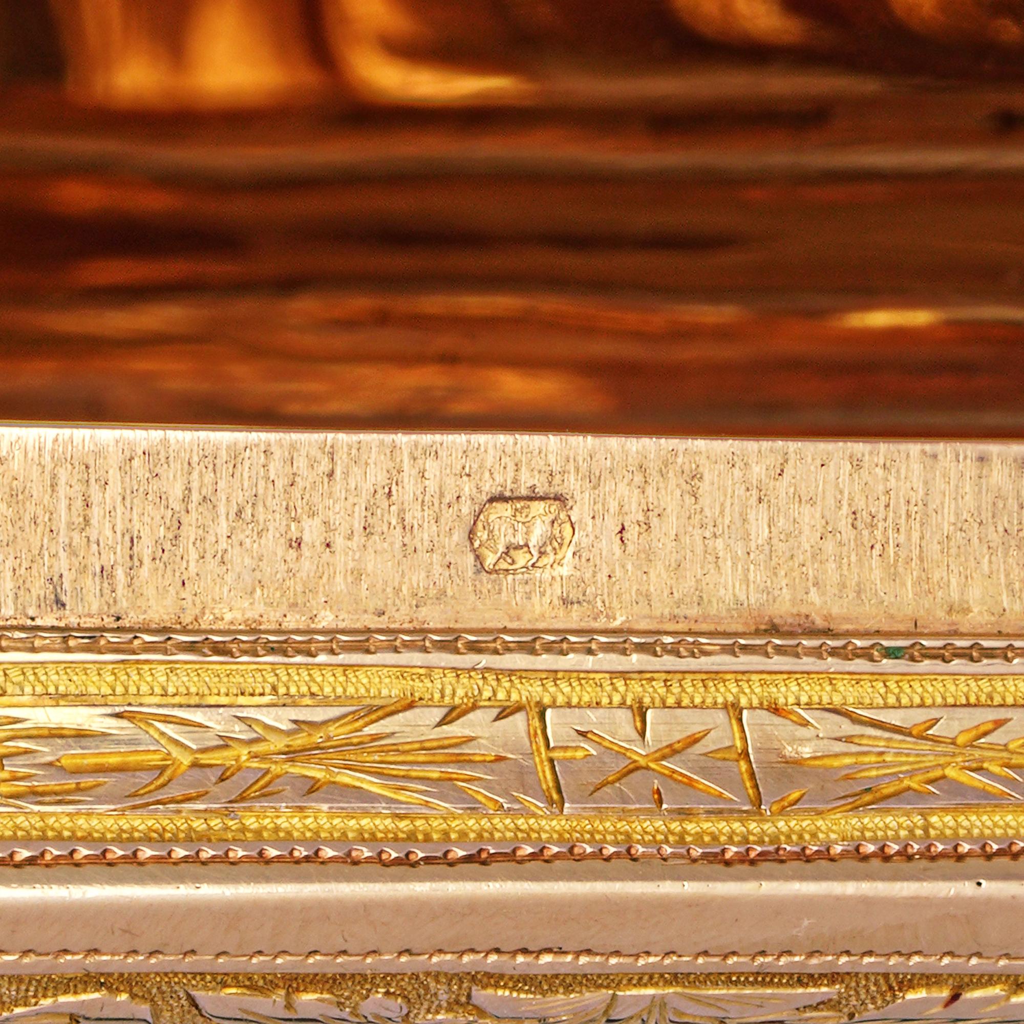 Fine Antique Swiss 18kt Gold Engine-Turned & Chased Rectangular Box For Sale 3