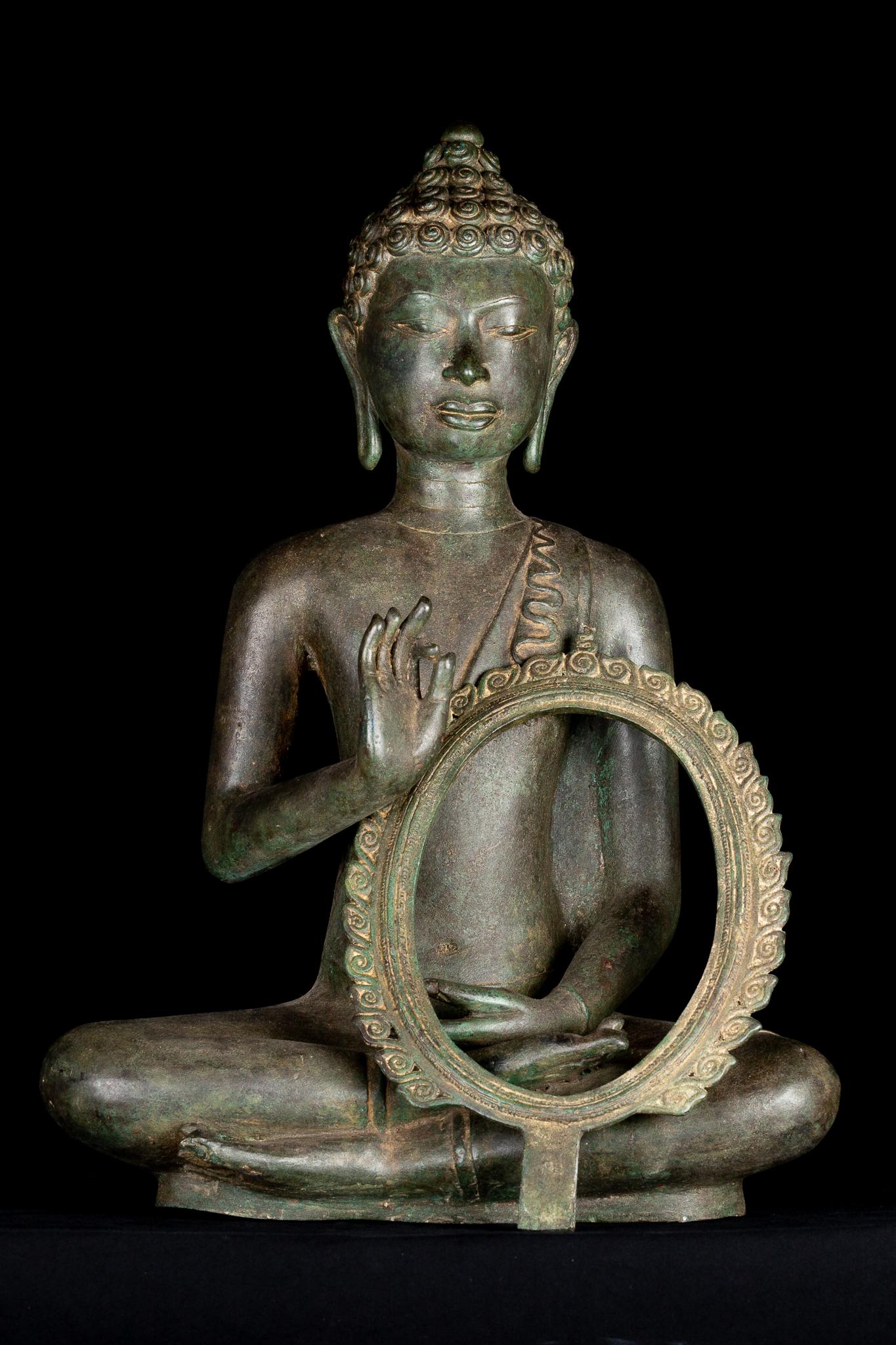 Fine Antique Teaching Buddha with Divine Halo Hand Cast Bronze, 19th Century 11