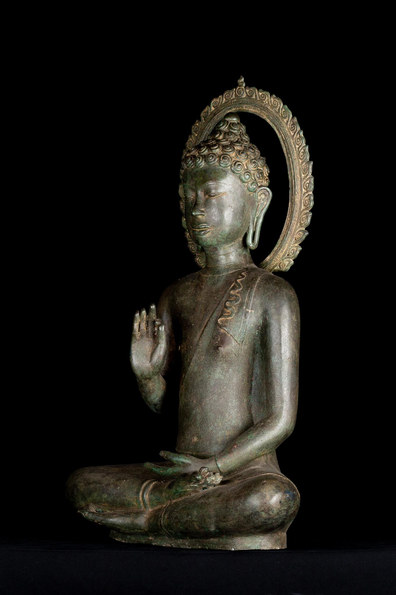 Fine Antique Teaching Buddha with Divine Halo Hand Cast Bronze, 19th Century 4