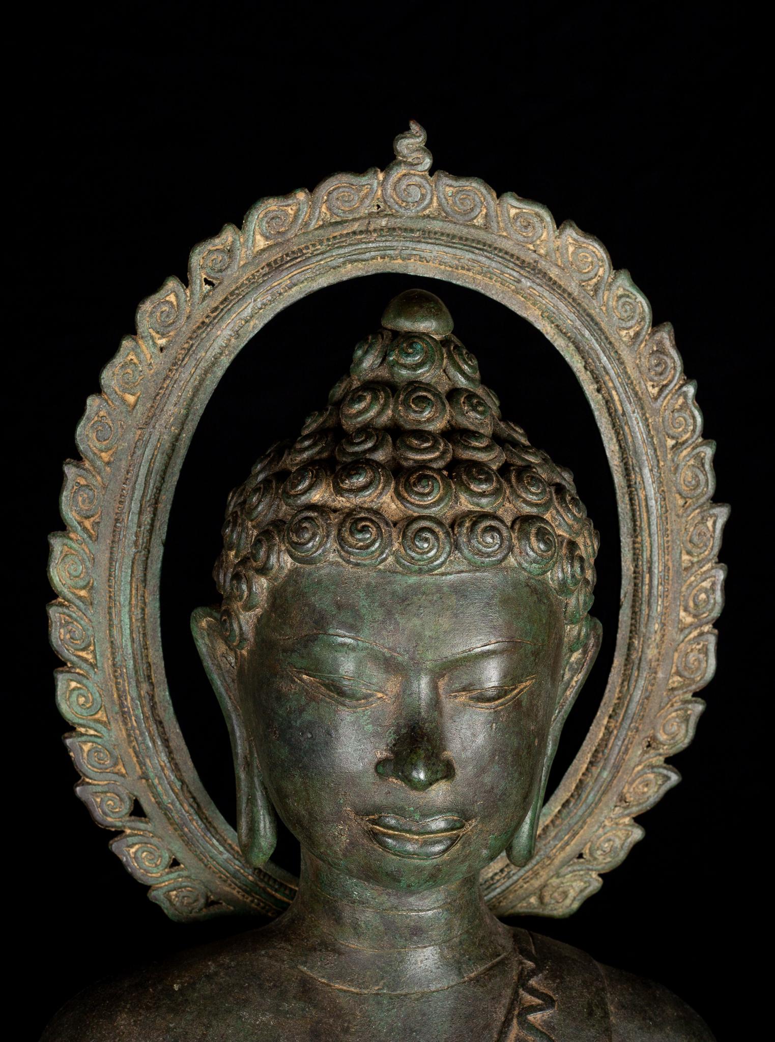 Fine Antique Teaching Buddha with Divine Halo Hand Cast Bronze, 19th Century 5