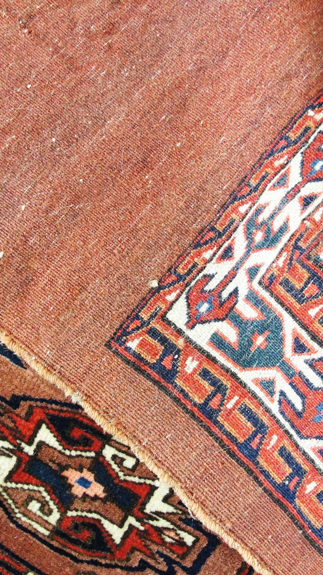 The Tekke are a nomadic group from central Asia north western Afghanistan and constantly at war in struggle for water and grazing for their herds.
The rug is showing a far greater degree of design gulls and ornamentation and color variation.
