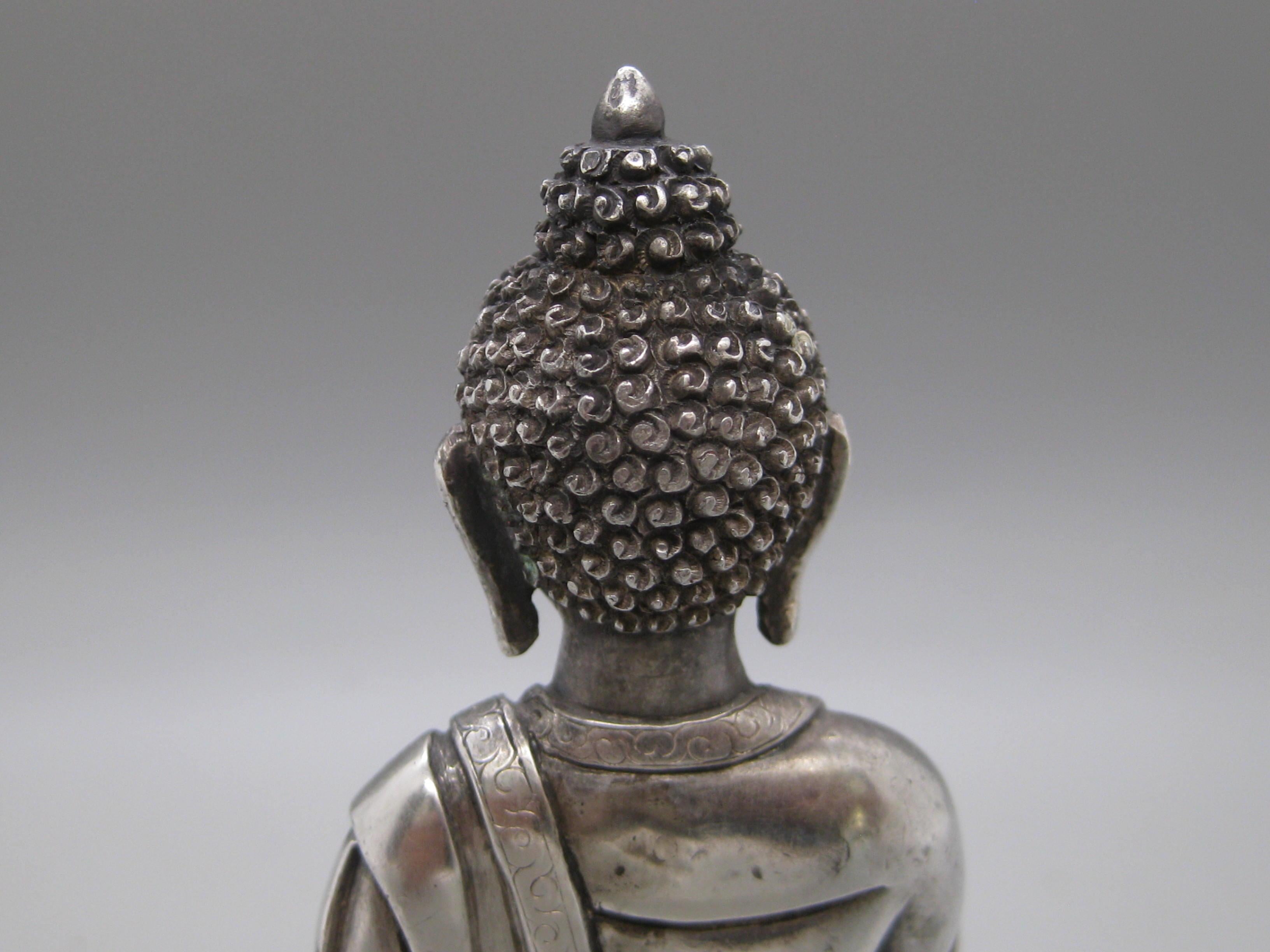 Fine Antique Tibetan Nepal .925 Sterling Silver Shakyamuni Buddha Statue 297g For Sale 5