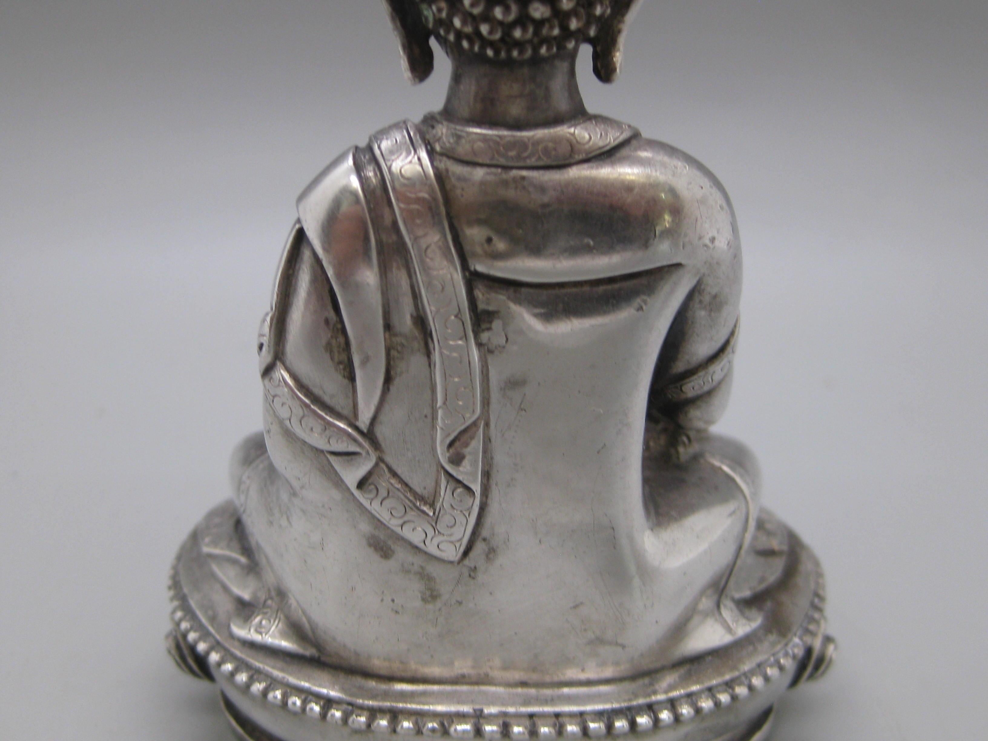 Fine Antique Tibetan Nepal .925 Sterling Silver Shakyamuni Buddha Statue 297g For Sale 6
