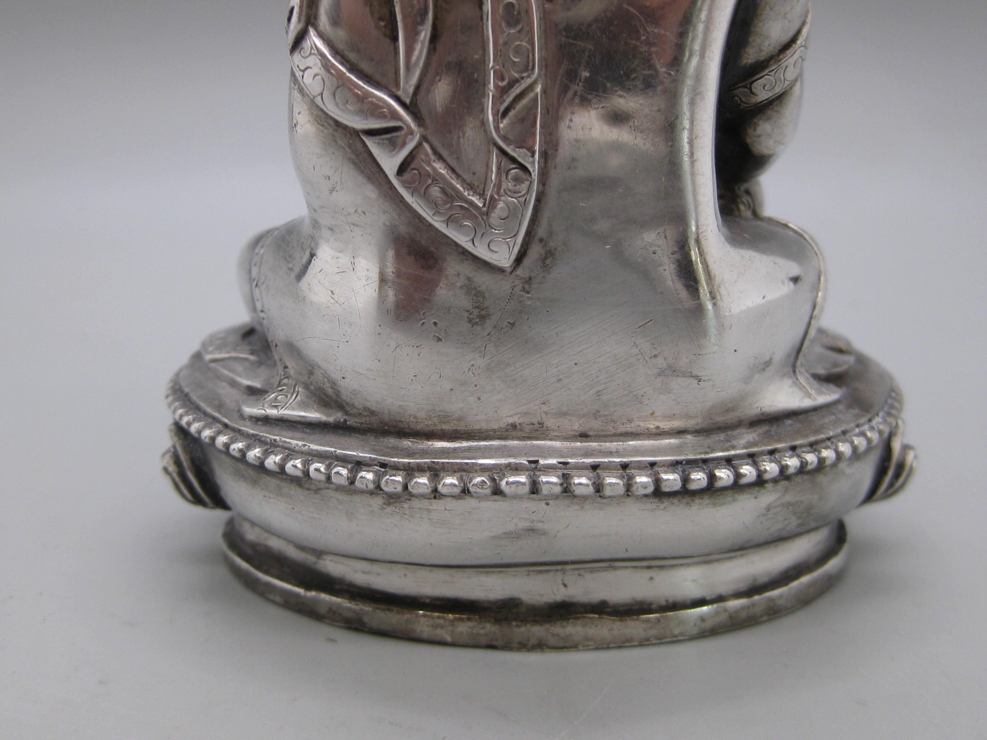 Fine Antique Tibetan Nepal .925 Sterling Silver Shakyamuni Buddha Statue 297g For Sale 7
