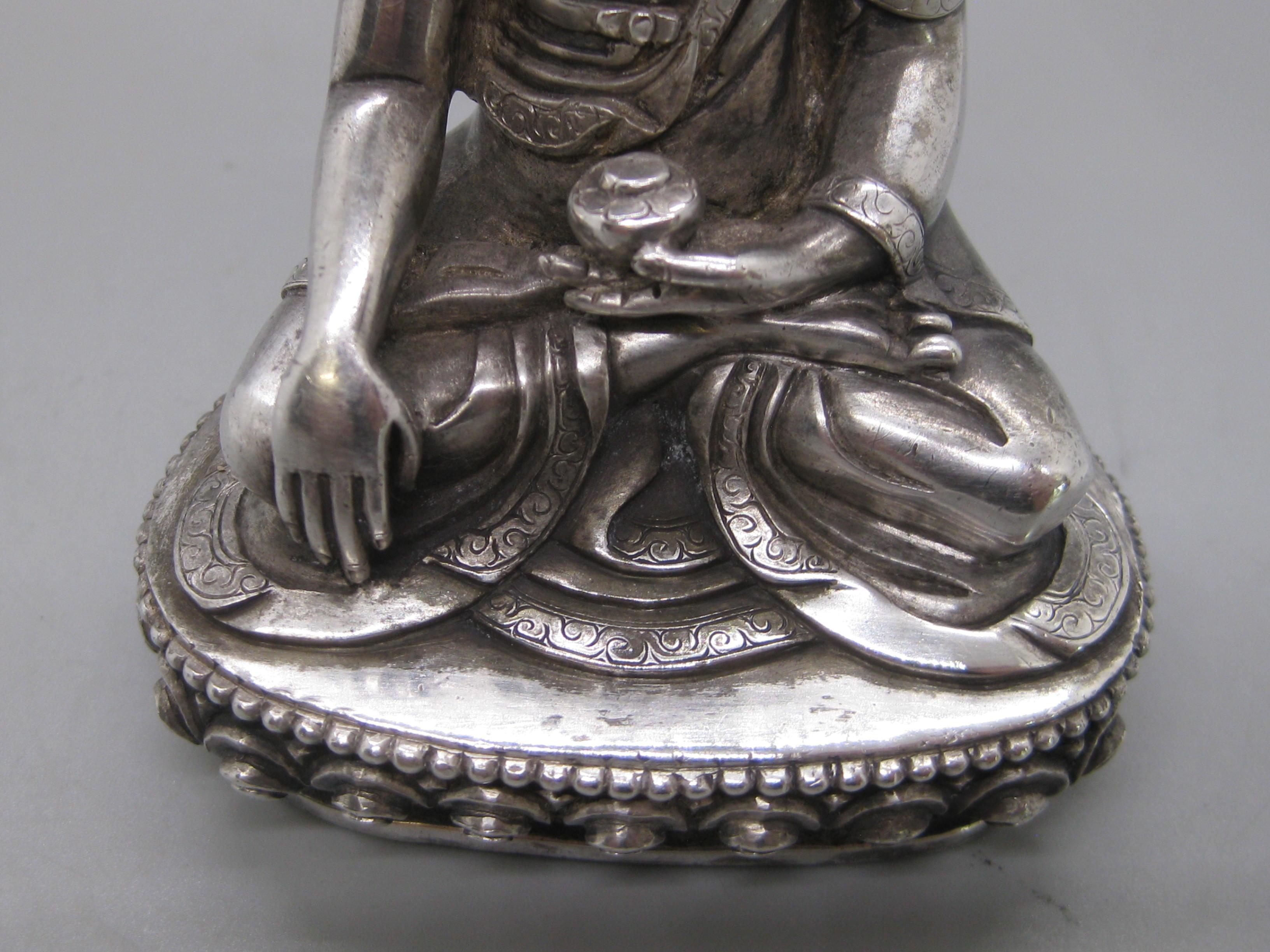 Fine Antique Tibetan Nepal .925 Sterling Silver Shakyamuni Buddha Statue 297g For Sale 9