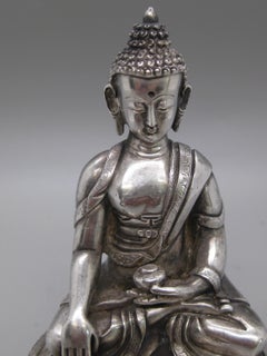 Fine Antique Tibetan Nepal .925 Sterling Silver Shakyamuni Buddha Statue 297g