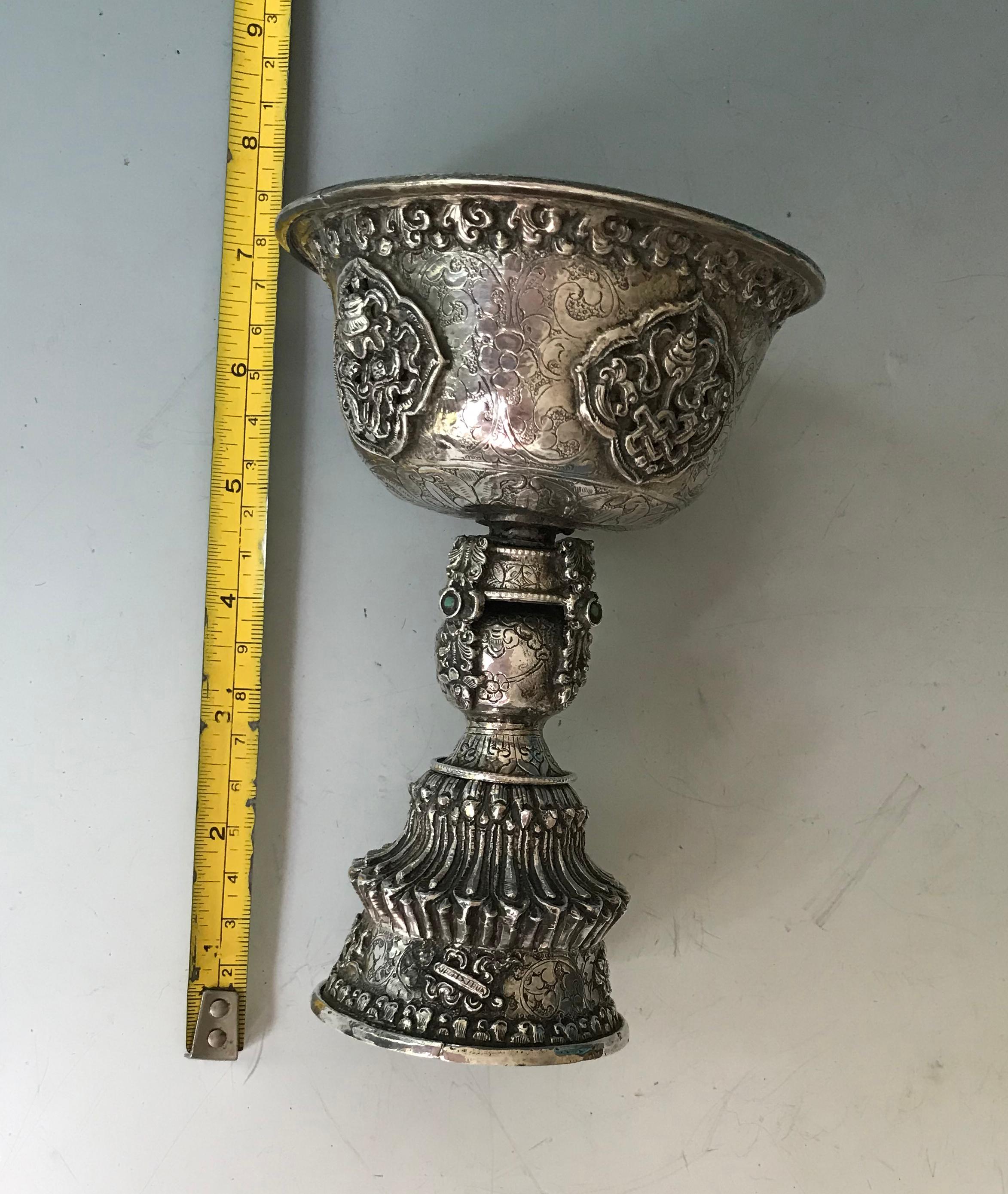 Fine Antique Tibetan Ritual Silver Butter Oil Lamp 2