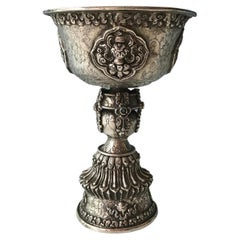 Fine Antique Tibetan Ritual Silver Butter Oil Lamp