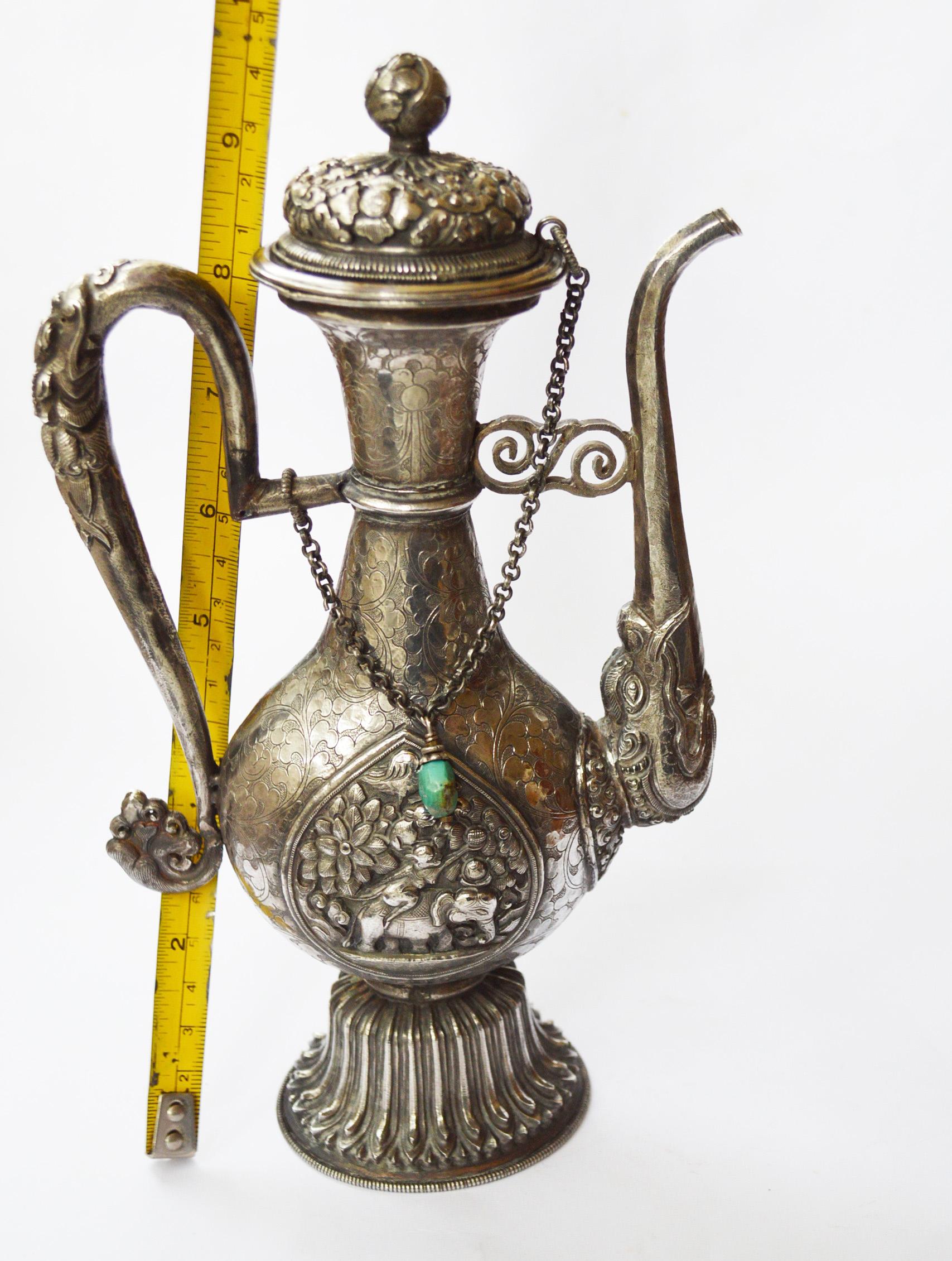 20th Century Fine Antique Tibetan Ritual Silver Ewer Asian Chinese Buddhist antiques 