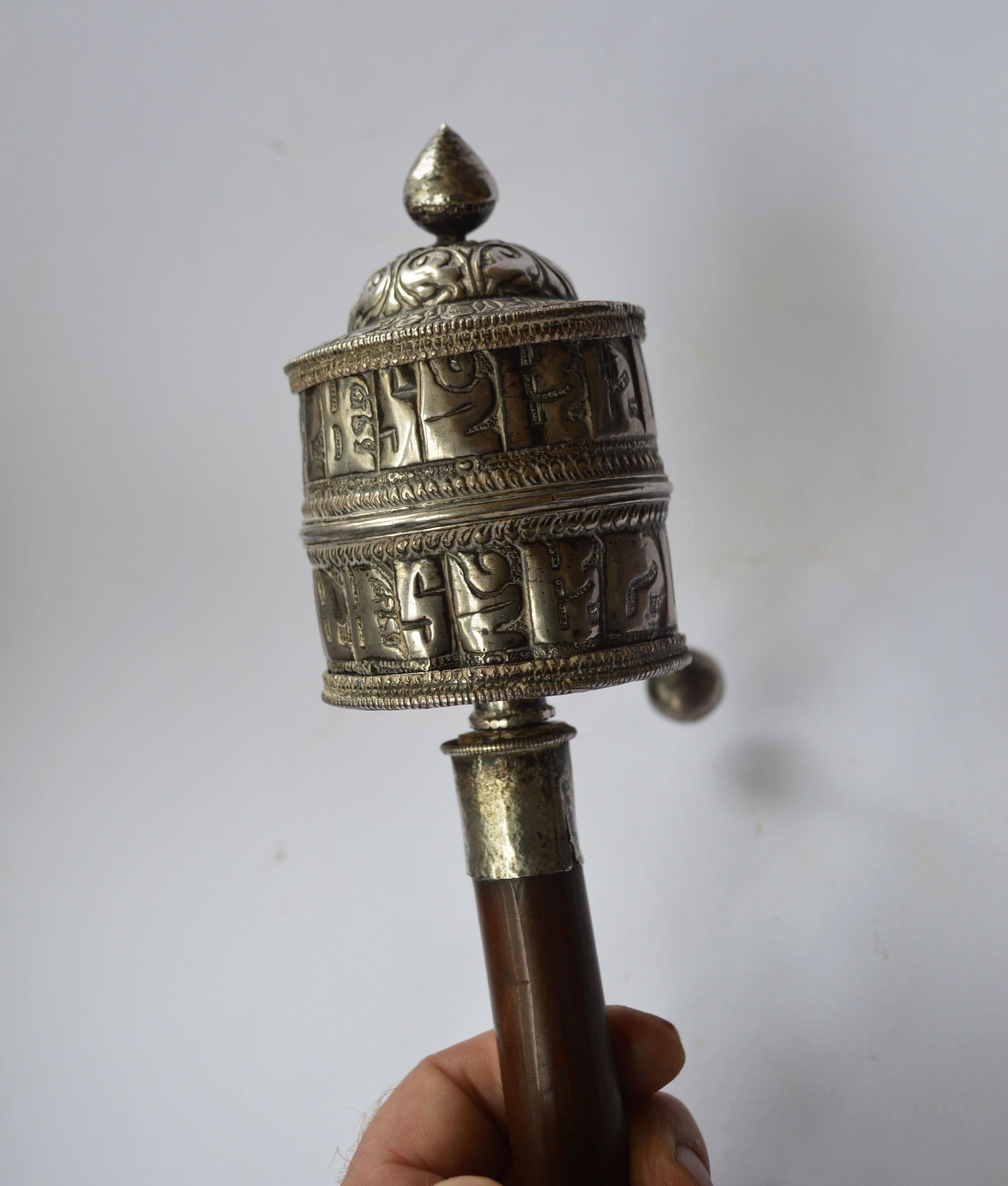Hammered Fine Antique Tibetan Ritual Silver Prayer wheel