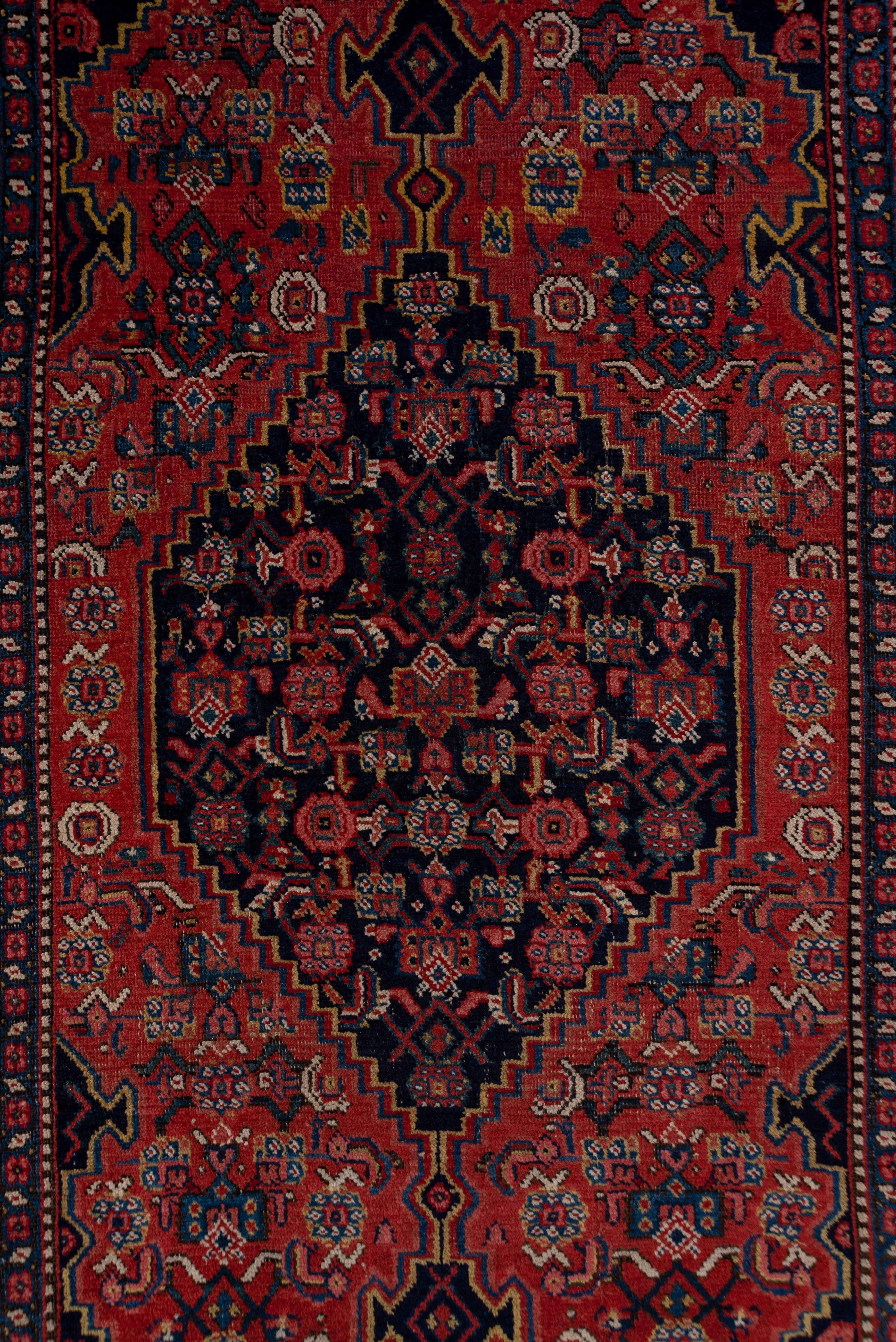 Hand-Knotted Fine Antique Tribal Bidjar Runner, Navy & Red Field, Gold Borders, circa 1900s For Sale