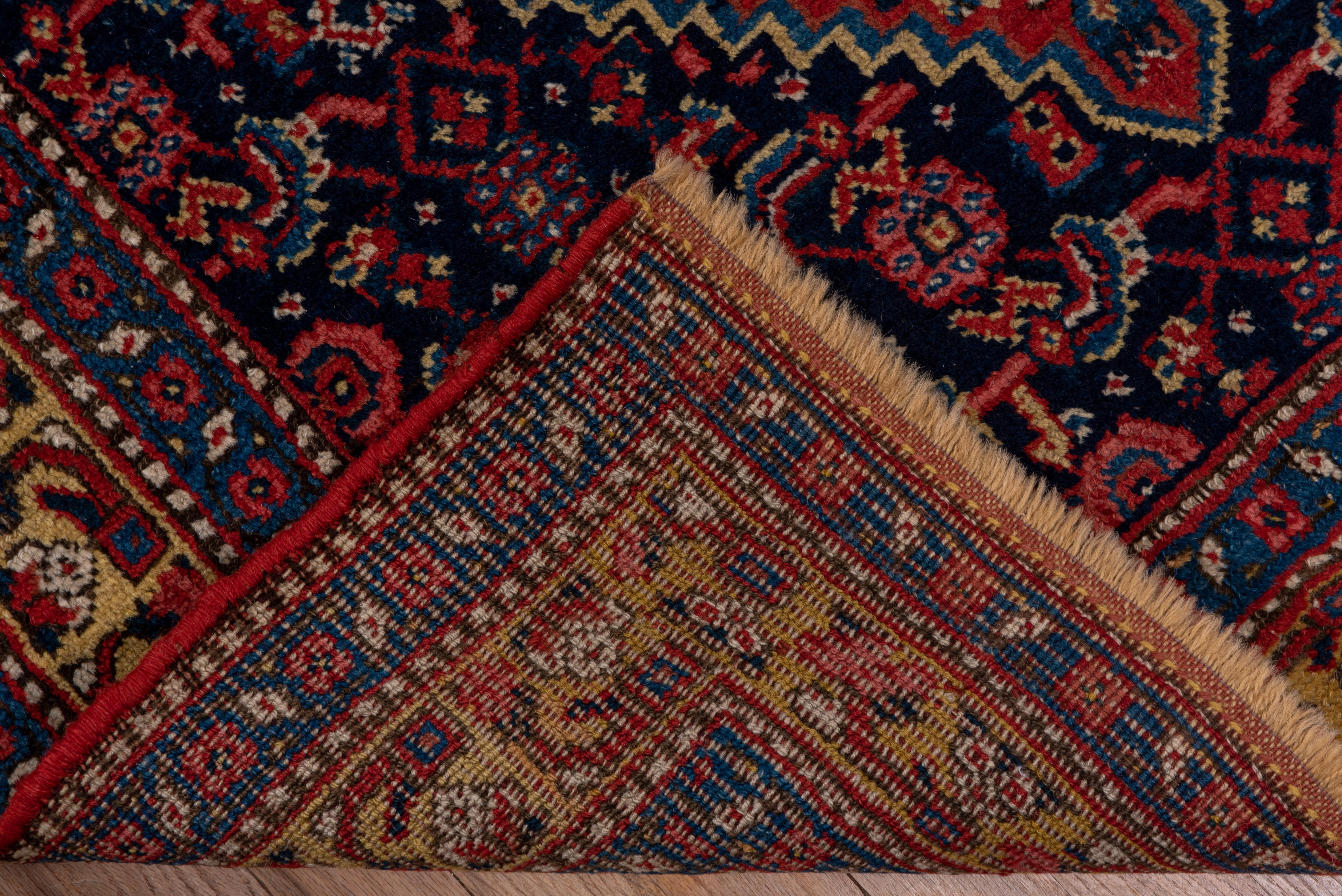 Wool Fine Antique Tribal Bidjar Runner, Navy & Red Field, Gold Borders, circa 1900s For Sale