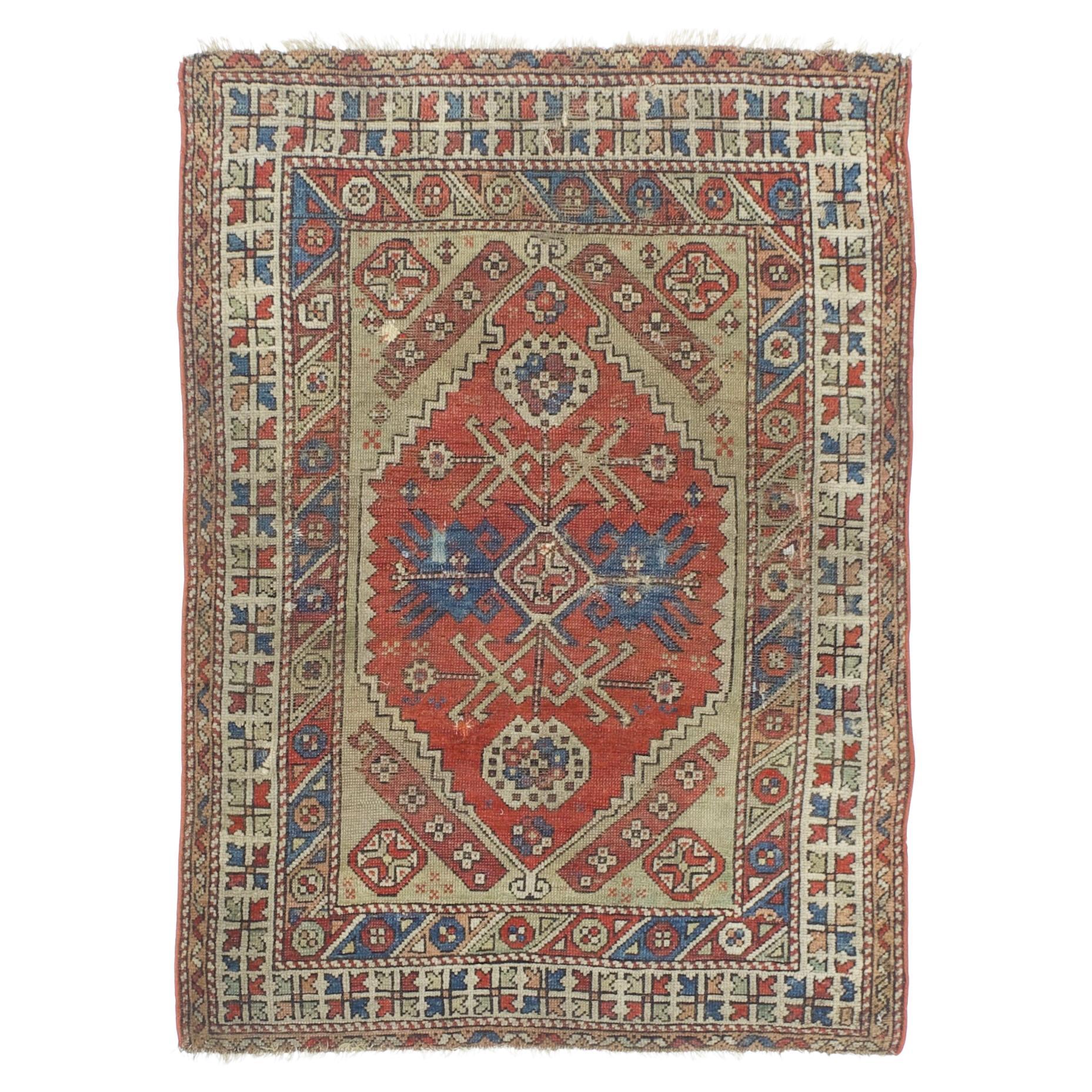 Fina Alfombra Turca Antigua Konia 3'7" x 5'0