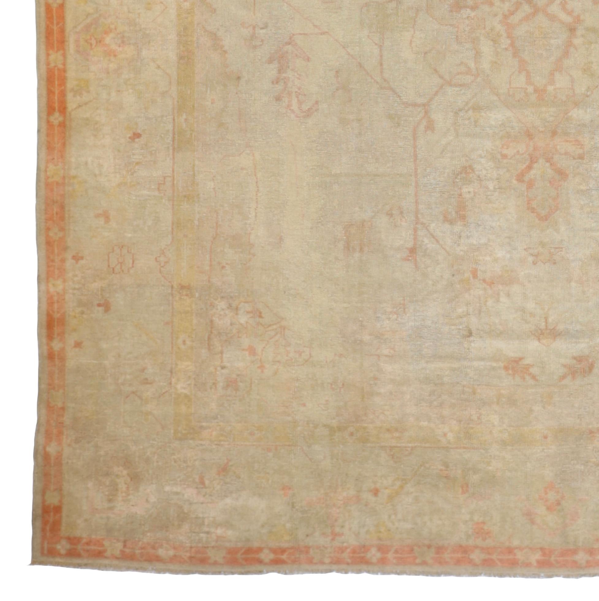 Wool Fine Antique Turkish Oushak Rug 13'0