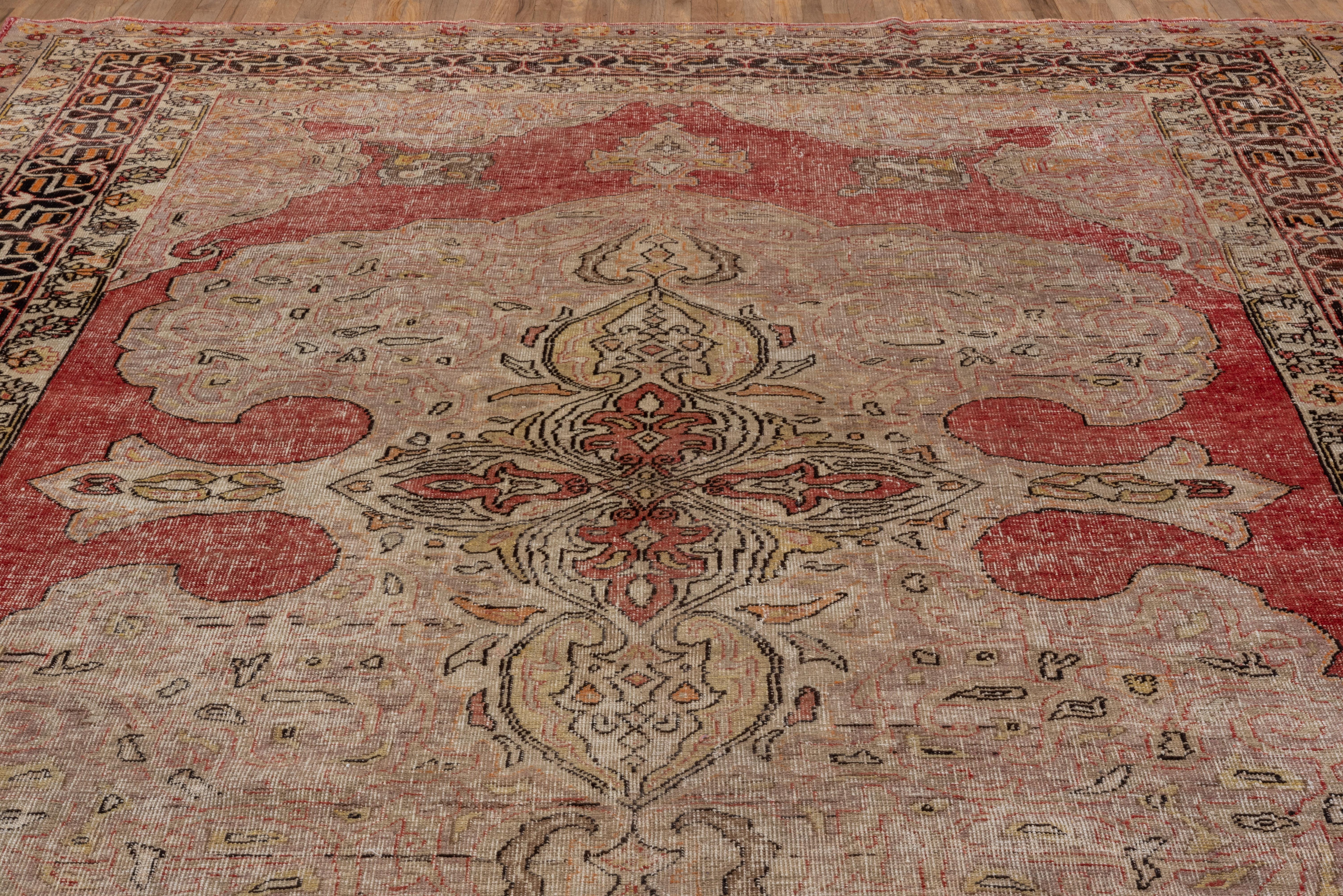 Early 20th Century Fine Antique Turkish Oushak Rug, Red Outer Field, Bookcover Design For Sale