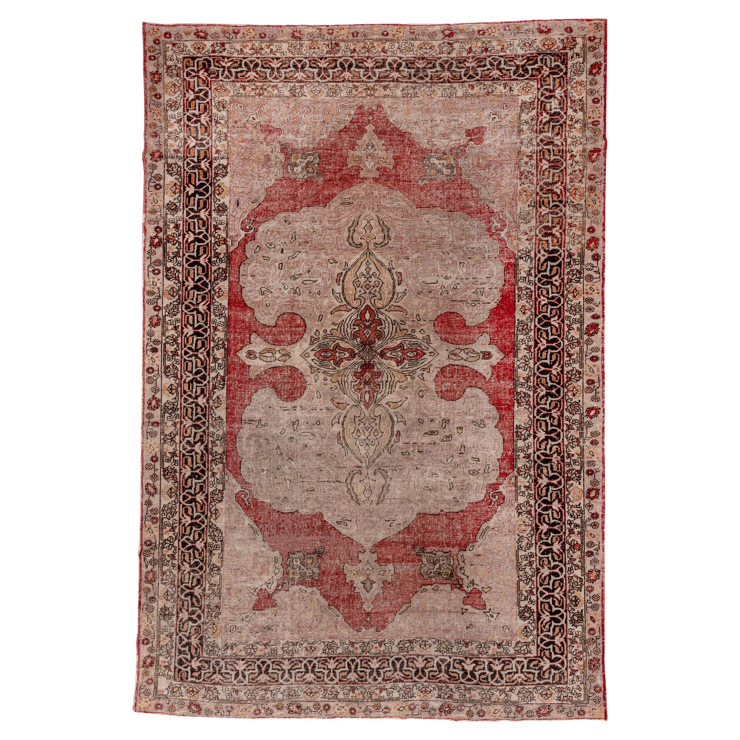 Fine Antique Turkish Oushak Rug, Red Outer Field, Bookcover Design For Sale