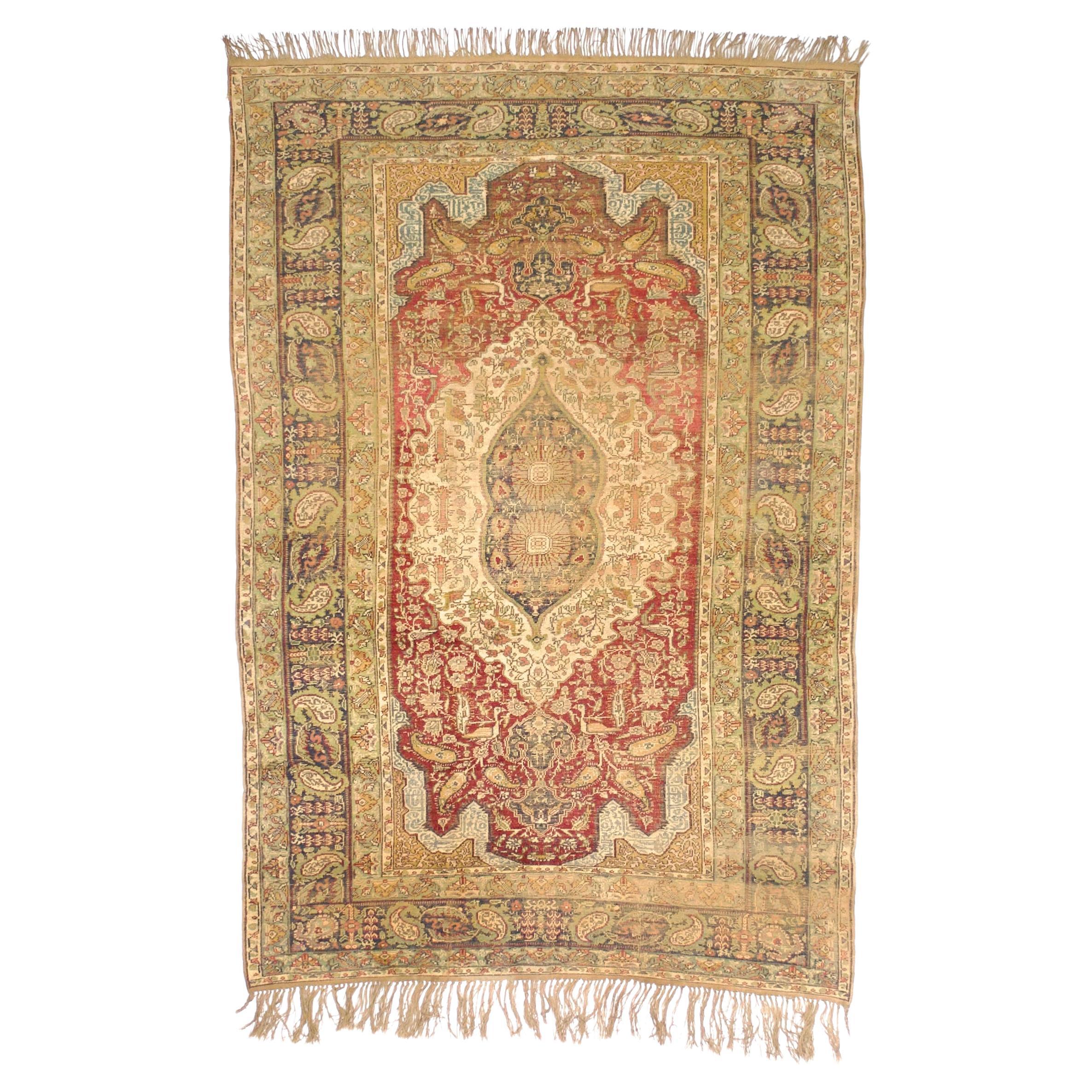 Tapis ancien en soie turque Kayseri 4'0" x 5'11".