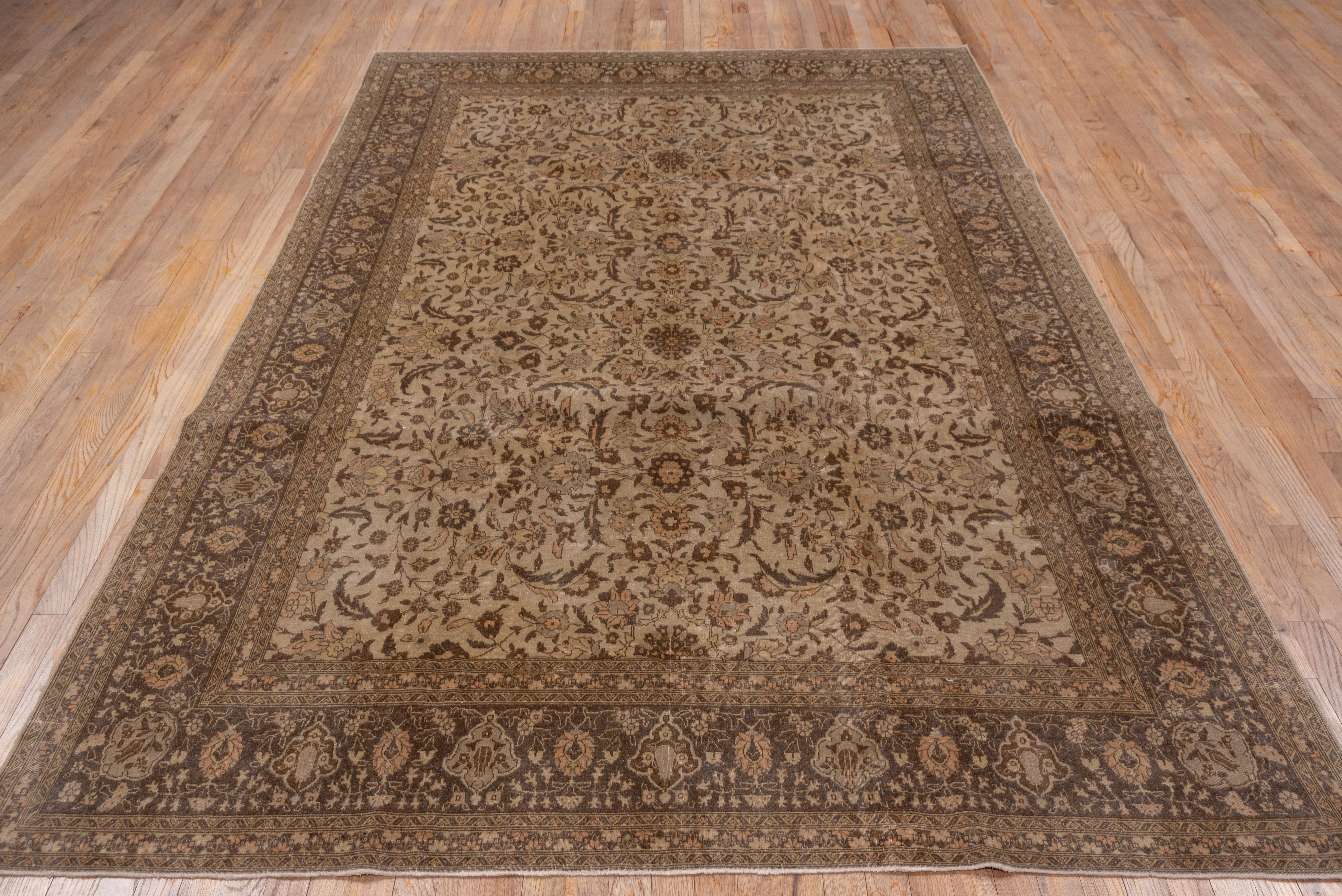 Hand-Knotted Fine Antique Turkish Sivas Carpet, Brown Palette, Allover Field For Sale