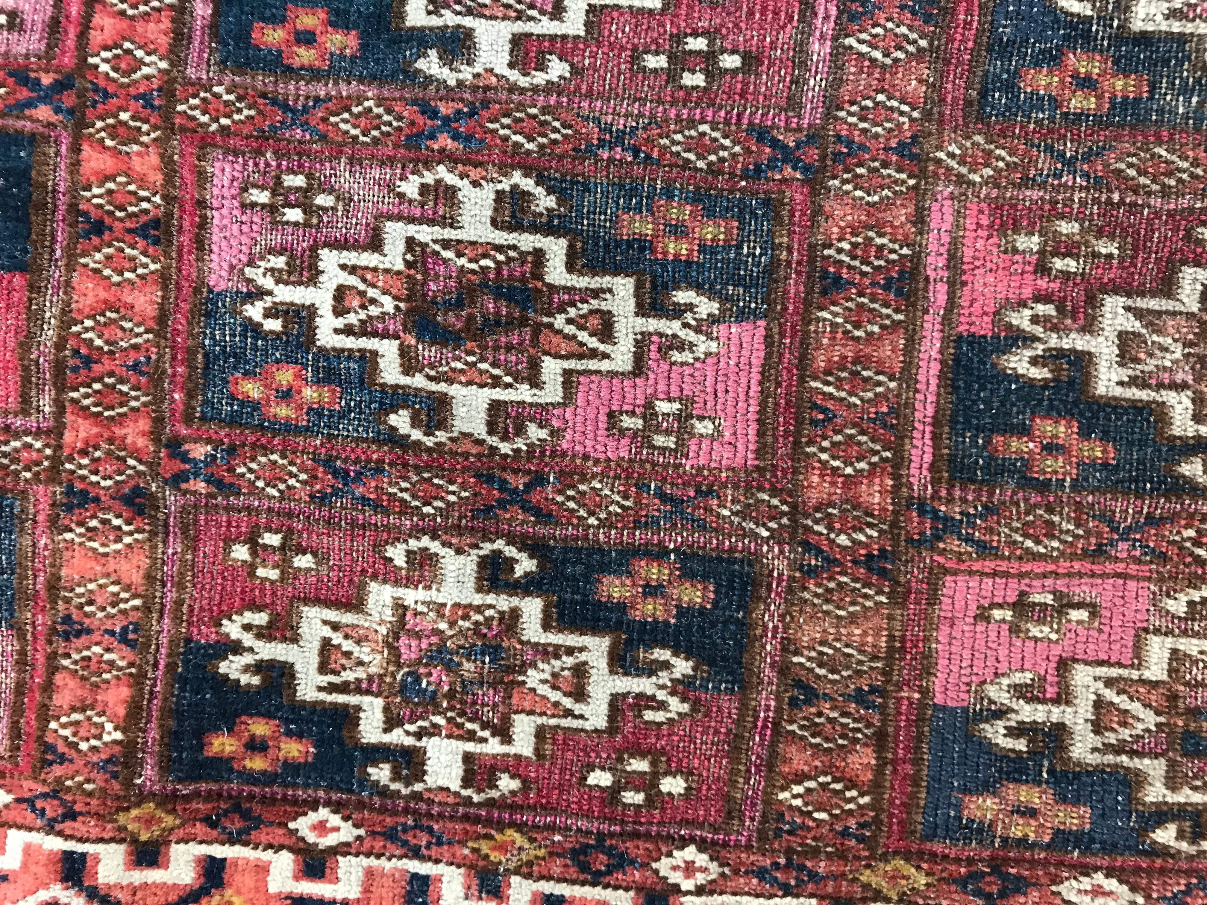 Hand-Knotted Bobyrug’s Fine Antique Turkmen Chuval Rug For Sale