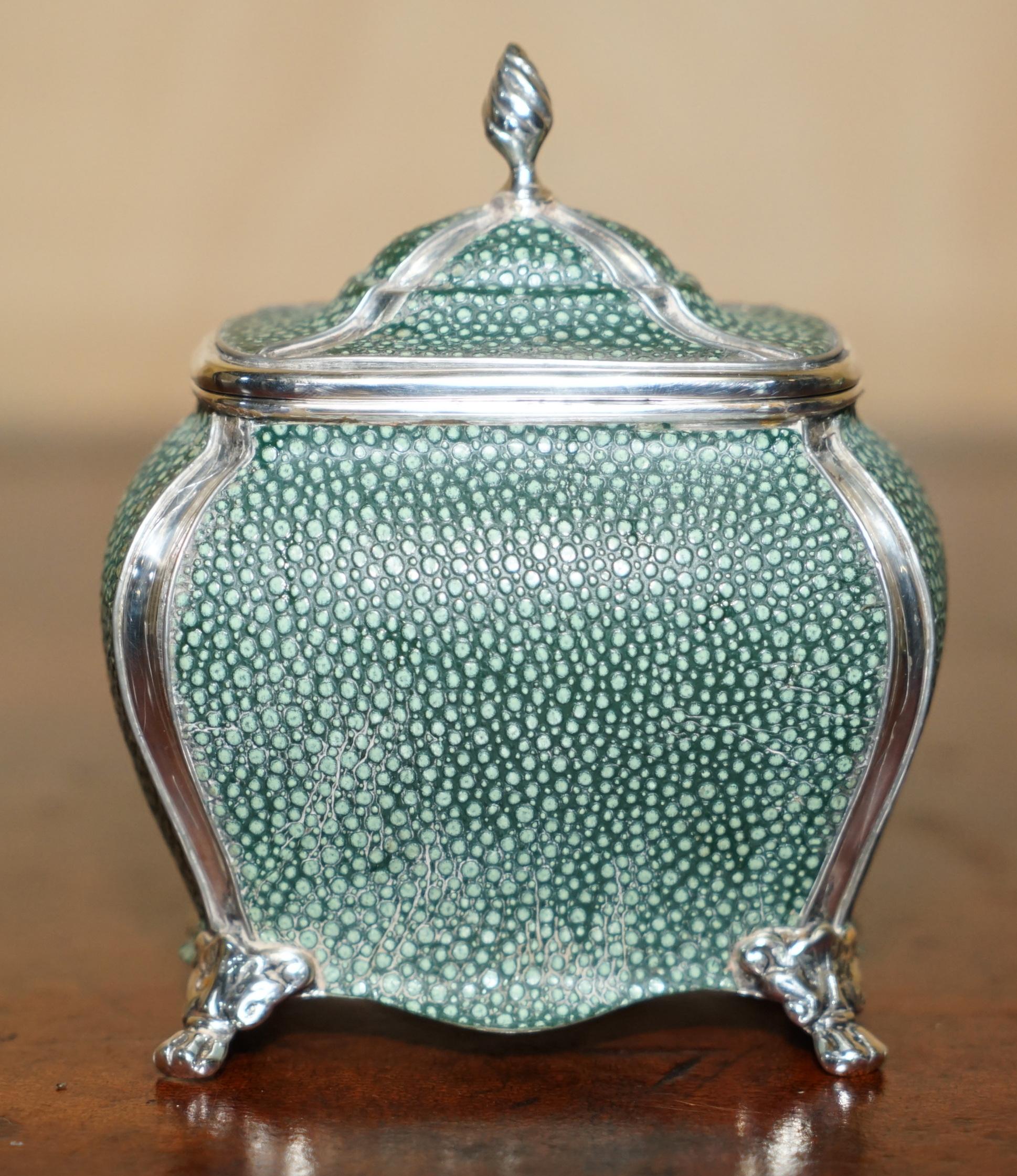 Royal House Antiques

Royal House Antiques is delighted to offer for sale this absolutely stunning Victorian circa 1890-1895 Nathan & Hayes EPNS Silver Shagreen Tea Caddy

A very good looking well made an decorative little tea pot that is by the