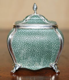 FINA ANTIGÜEDAD VICTORIANA 1895 NATHAN & HAYES SHAGREEN EPNS SiLVER TEA CADDY