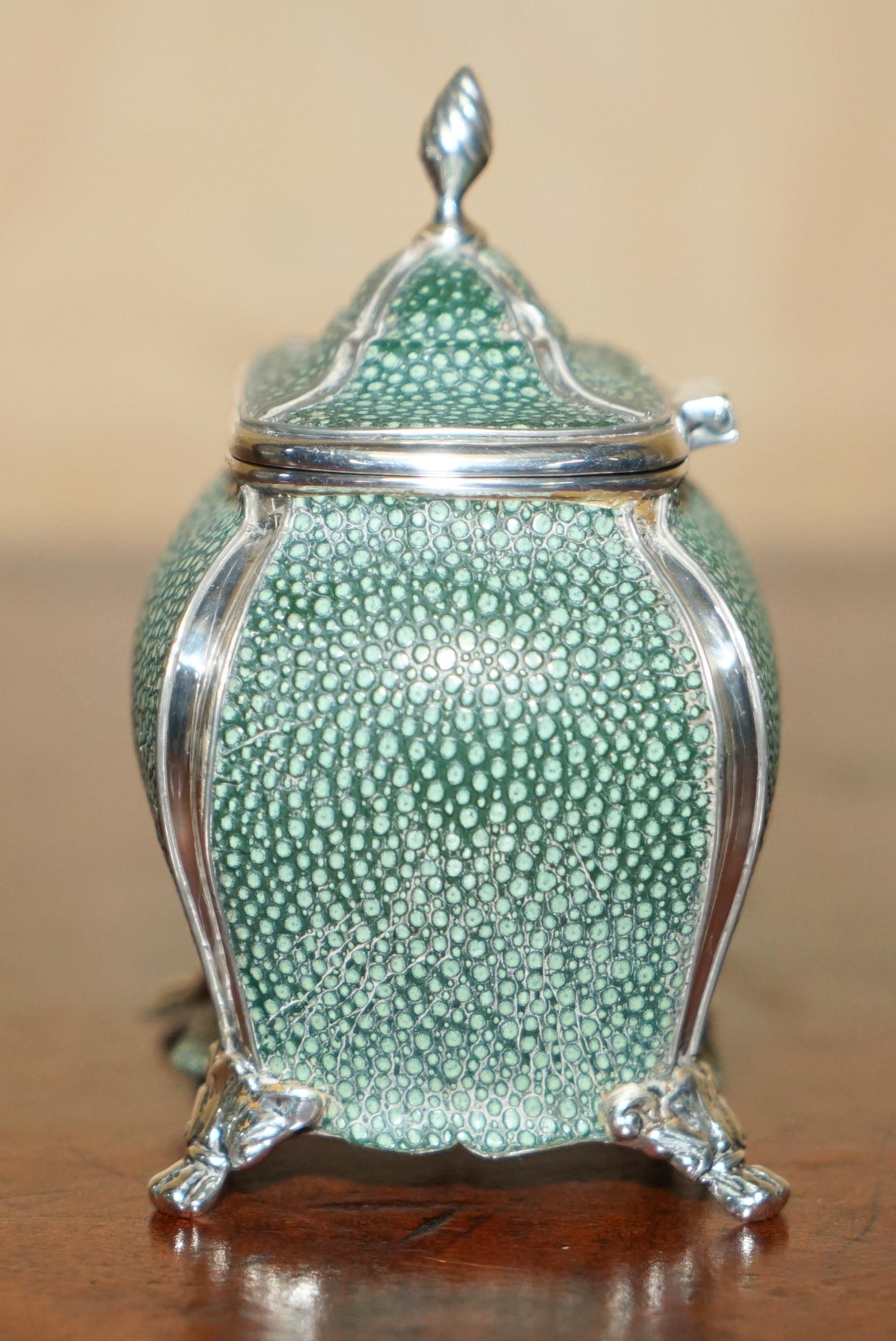 Late Victorian FINE ANTIQUE VICTORIAN 1895 NATHAN & HAYES SHAGREEN EPNS SiLVER TEA CADDY