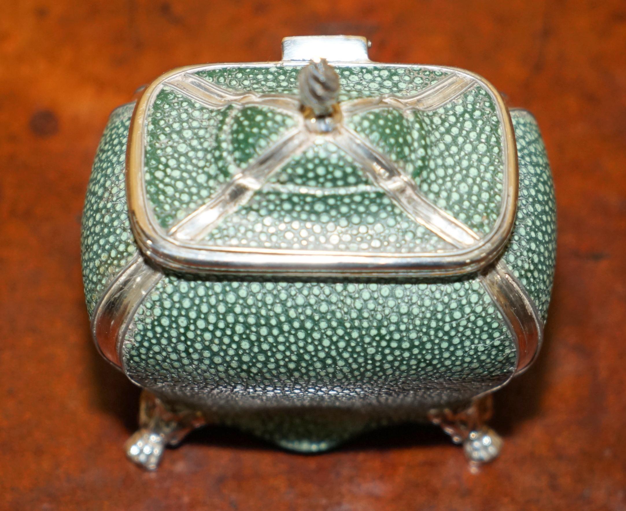 Late 19th Century FINE ANTIQUE VICTORIAN 1895 NATHAN & HAYES SHAGREEN EPNS SiLVER TEA CADDY