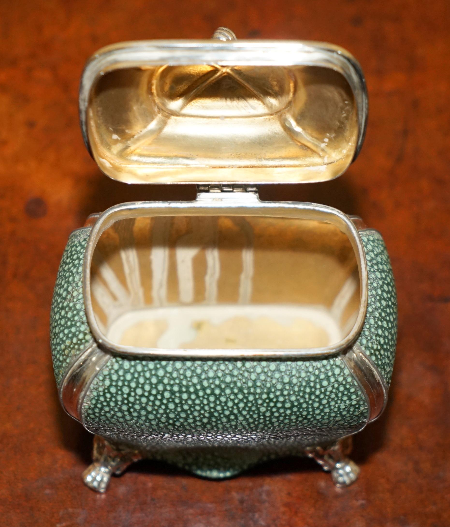 FINE ANTIQUE VICTORIAN 1895 NATHAN & HAYES SHAGREEN EPNS SiLVER TEA CADDY 2