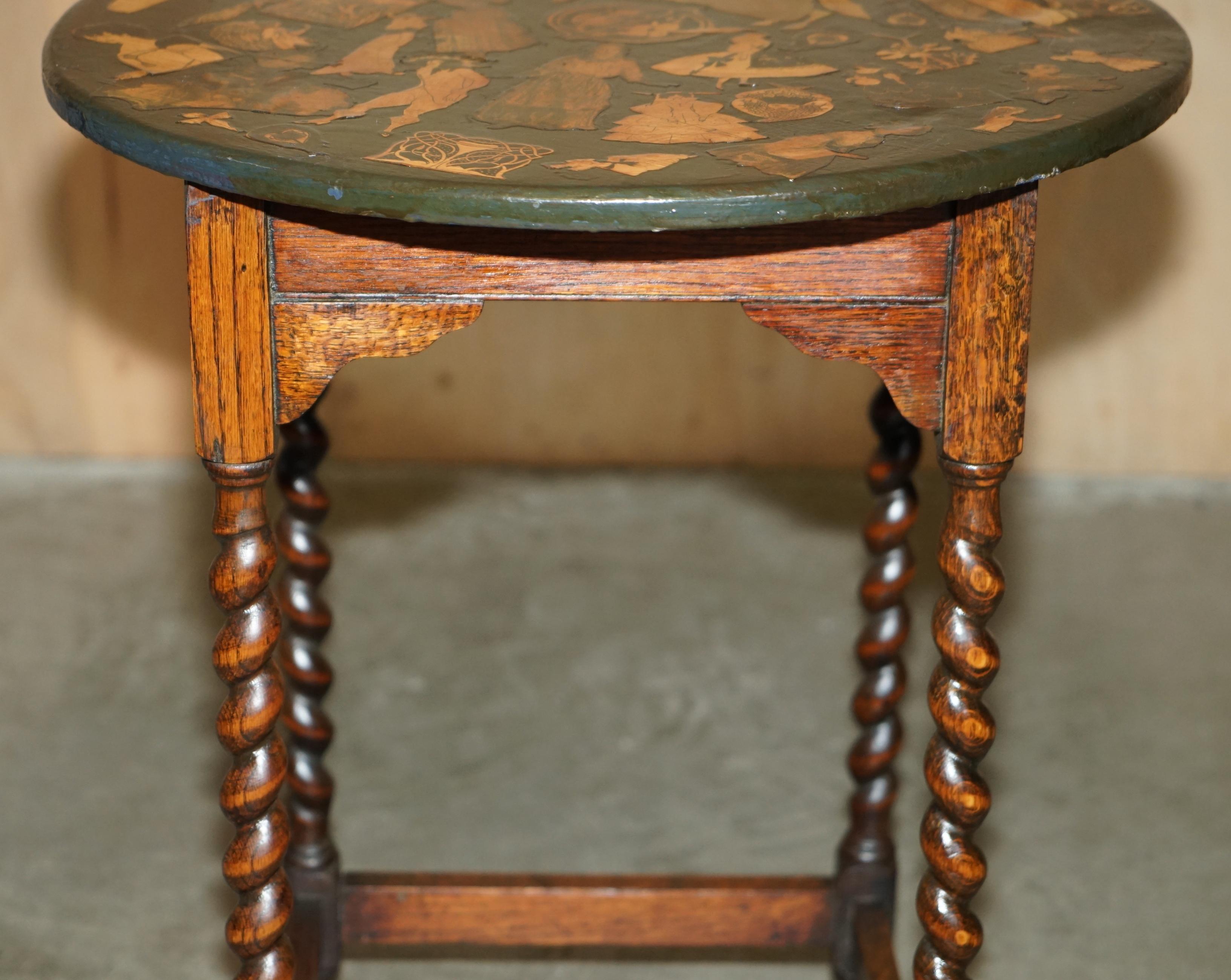 FINE ANTIQUE ViCTORIAN BARLEY TWIST OCCASIONAL TABLE WITH DECOUPAGE DECORATION For Sale 5