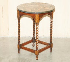 FINE ANTIQUE ViCTORIAN BARLEY TWIST OCCASIONAL TABLE WITH DECOUPAGE DECORATION