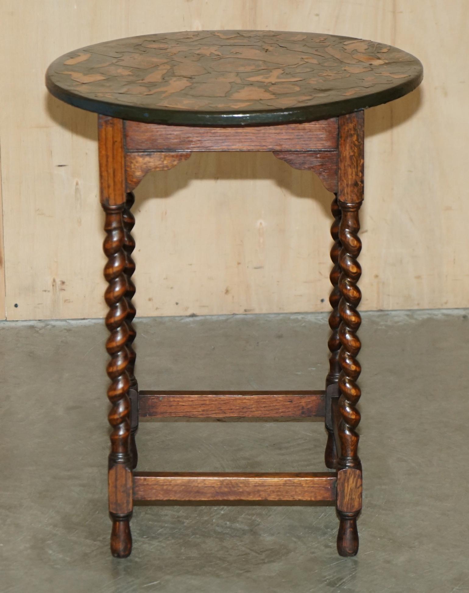 Victorian FINE ANTIQUE ViCTORIAN BARLEY TWIST OCCASIONAL TABLE WITH DECOUPAGE DECORATION For Sale