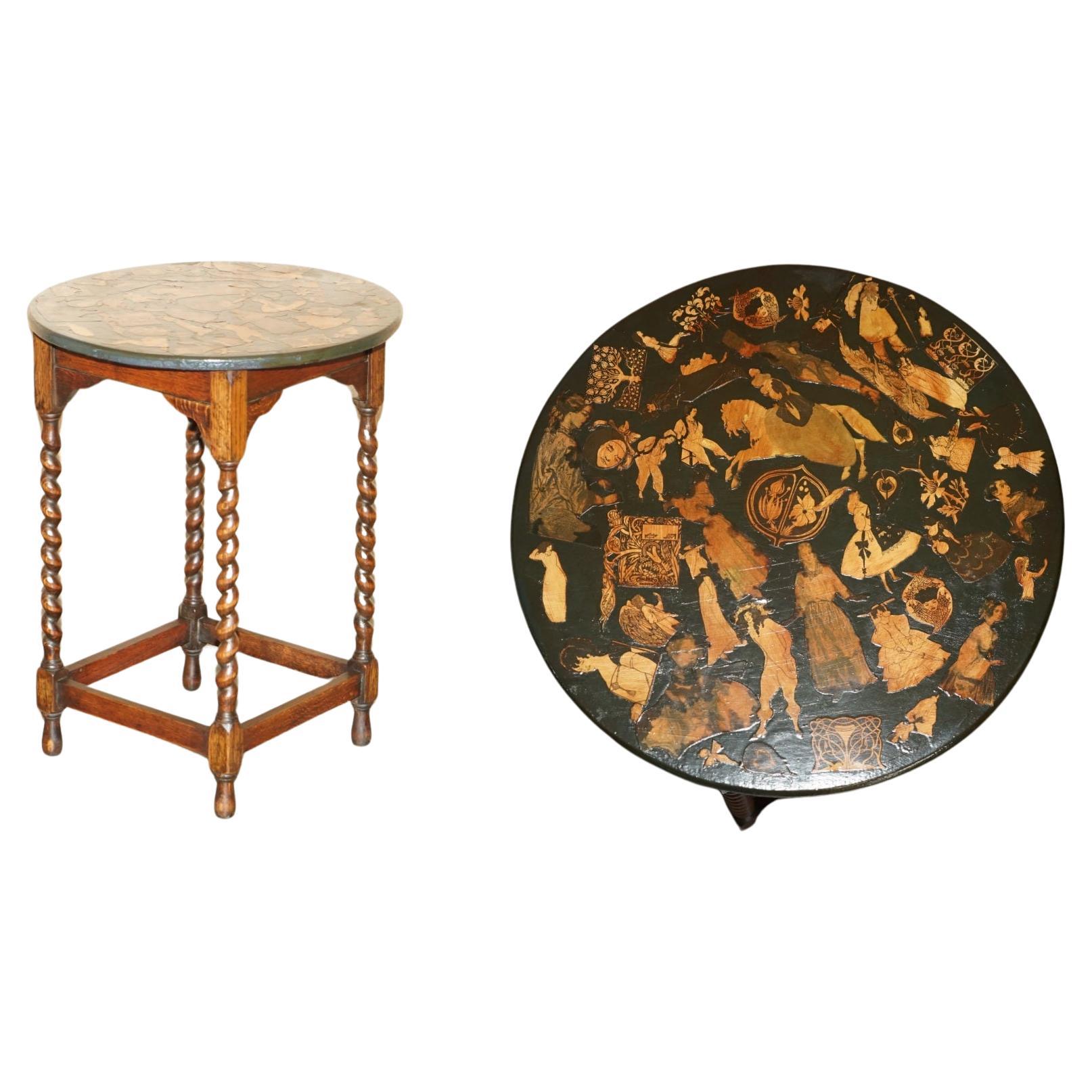 FINE TABLE OCCASIONALE ViCtoriaN BARLEY TWIST avec DÉCOUPAGE DÉCORATION